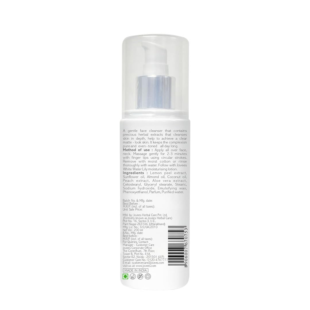 Jovees Herbal Citrus Cleansing Milk with Lemon Peel, Almond & Coconut Oil - Gentle Face Wash for Makeup Removal & Deep Cleansing - Moisturizing Facial Cleanser for Soft, Clean & Healthy Skin - Ideal for Normal to Dry Skin (200ml) | Perfect for Daily Skincare Routine & Post-Makeup Cleansing
