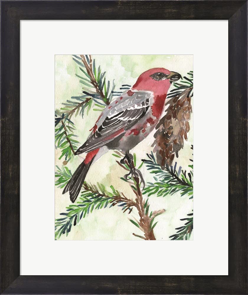 Stellar Design Studio Bird and Branch 1 Framed Art Print - 16x19 Inches, Espresso Brown Frame - Perfect for Living Room, Bedroom & Office Wall Decor