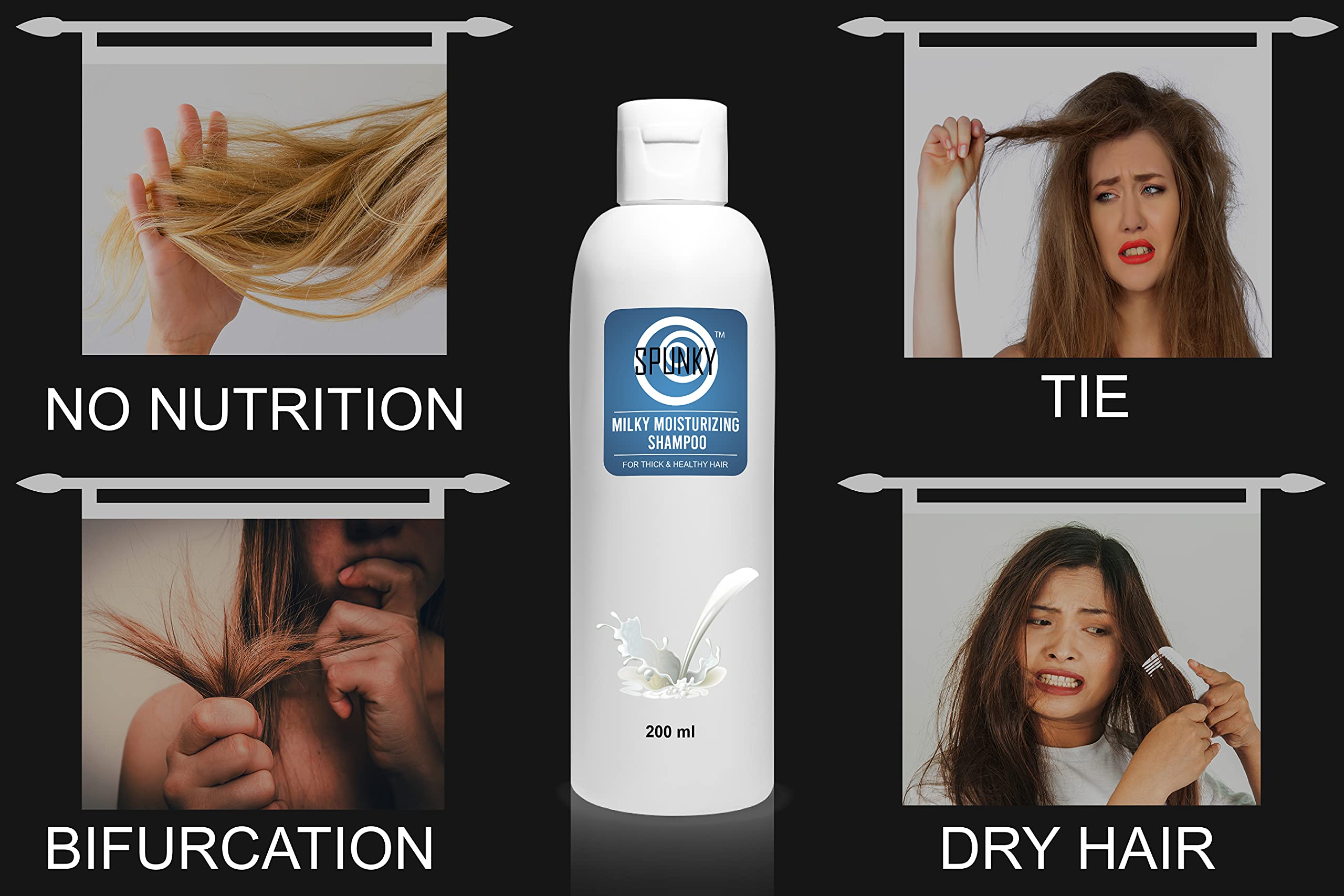 SPUNKY Replenish Shampoo with Olive Oil & Camellia Oil - Dye-Free, Paraben-Free, 24H Frizz Control - Hydrating Milk Shampoo for Dry, Damaged Hair (200ml) - Perfect for Daily Use & Travel Size