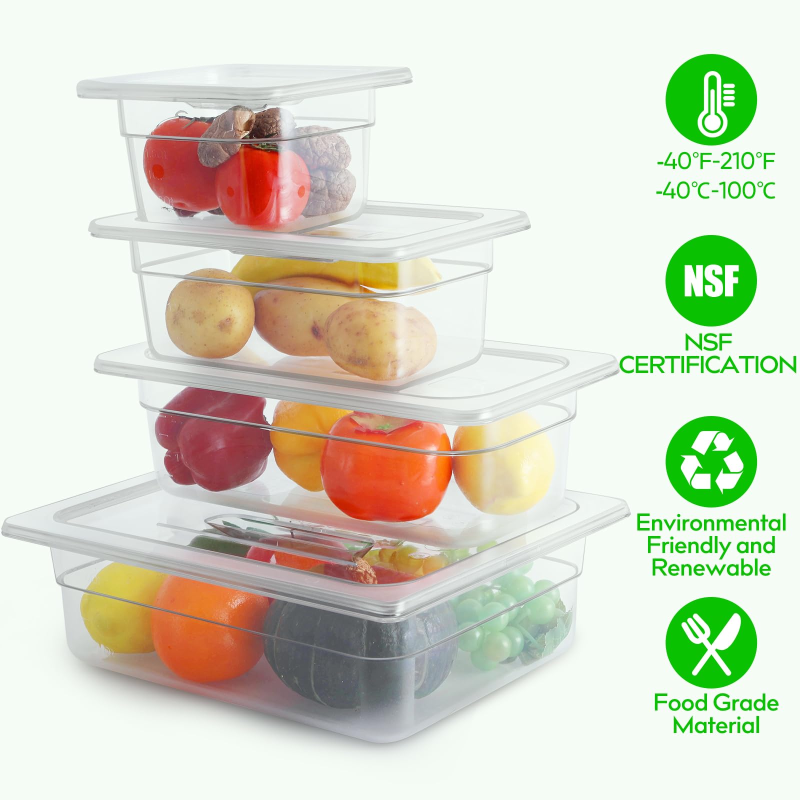 6 Pack 1/3 Size 4'' Deep Clear Food Pans with Lids - Commercial Grade Polycarbonate Transparent Food Storage Containers - Stackable Plastic Pans with Capacity Scale - Perfect for Restaurants, Catering & Meal Prep