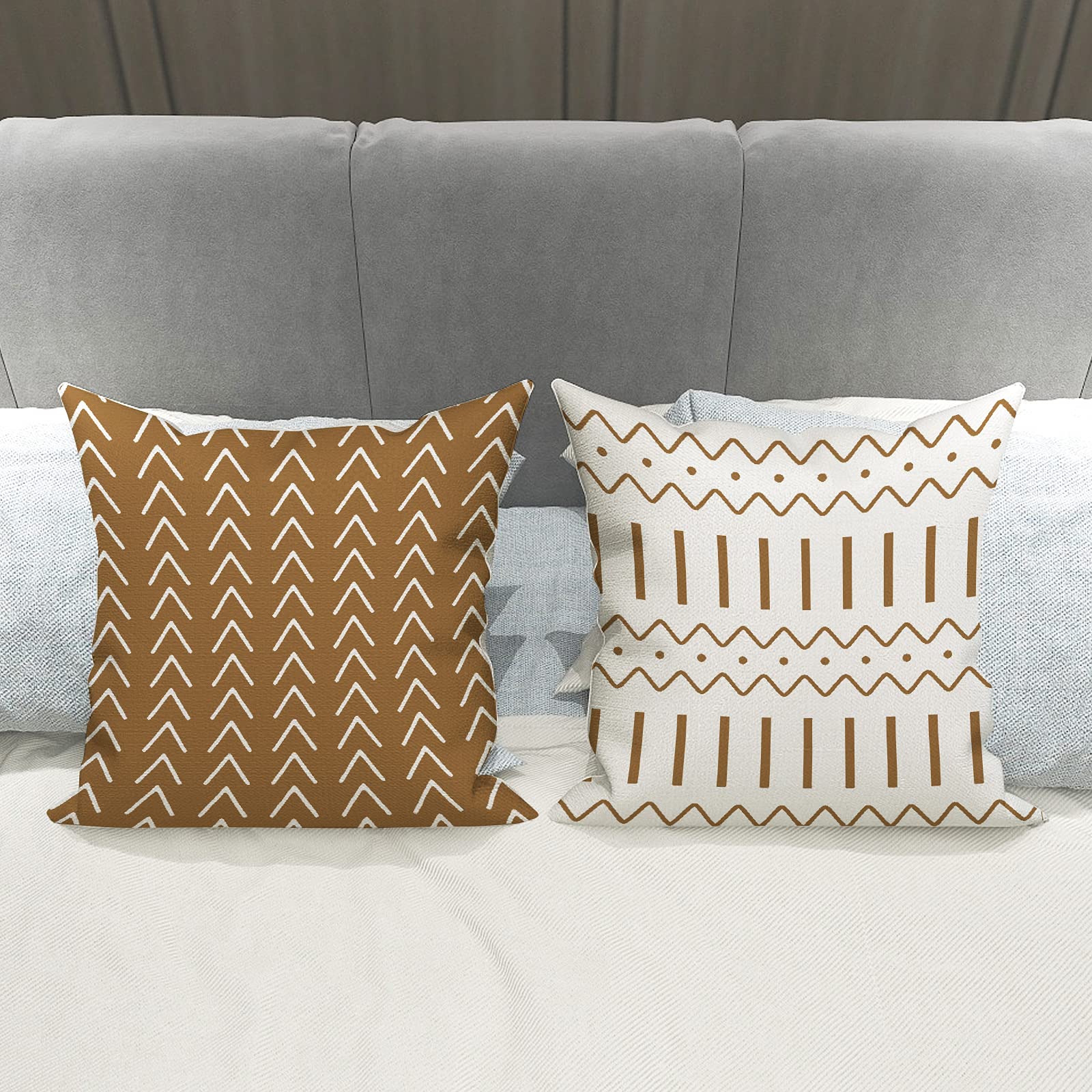YCOLL 20x20 Inch Pillow Covers Set of 4 - Modern Linen Fabric Throw Pillow Cases for Sofa, Couch, Bed & Car - Light Brown Decorative Outdoor Pillow Covers - Perfect for Living Room, Patio & Home Decor