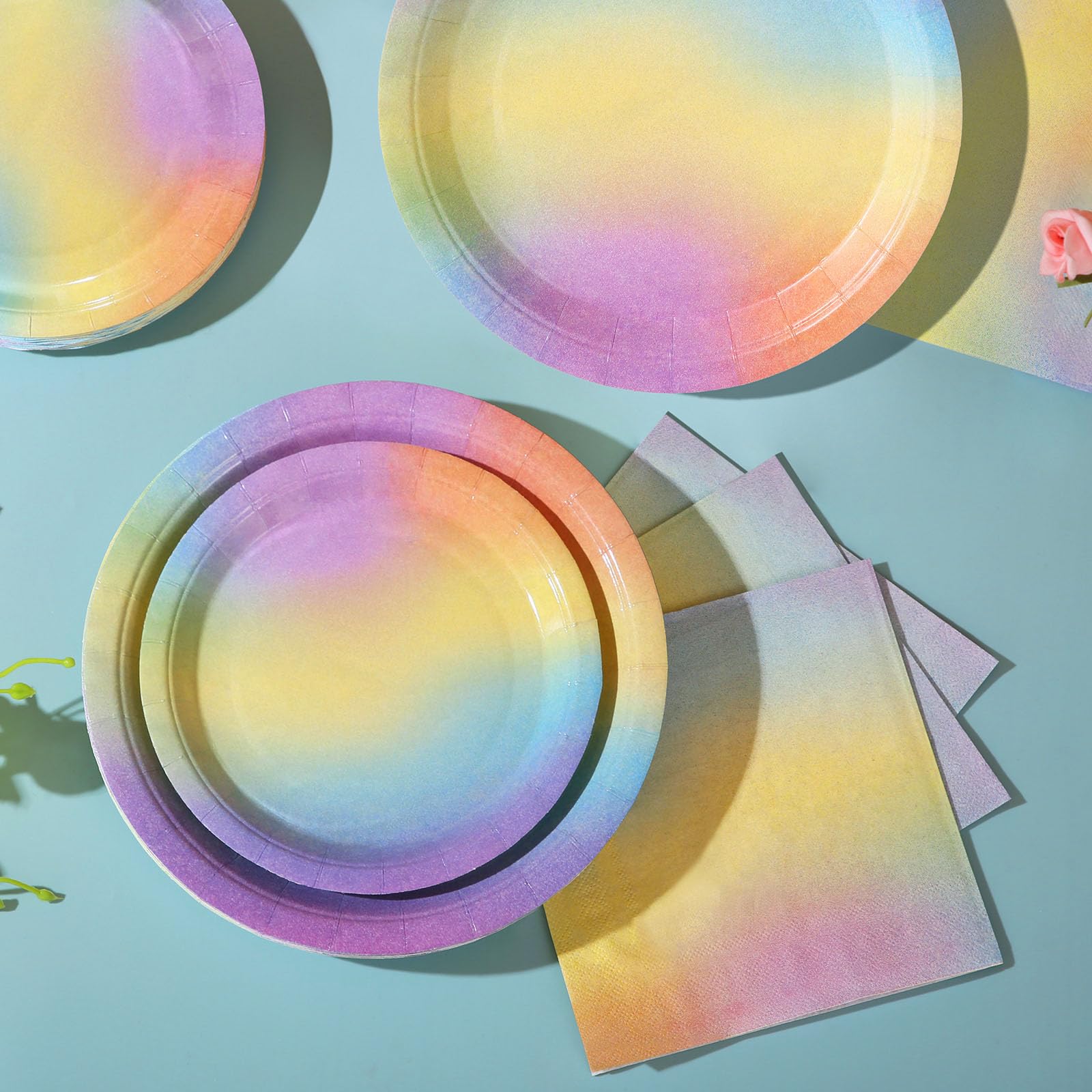 150-Piece Pastel Rainbow Party Supplies Set - Includes Paper Plates, Napkins for 50 Guests - Perfect for Baby Showers, Girls' Birthday Parties & Rainbow-Themed Celebrations