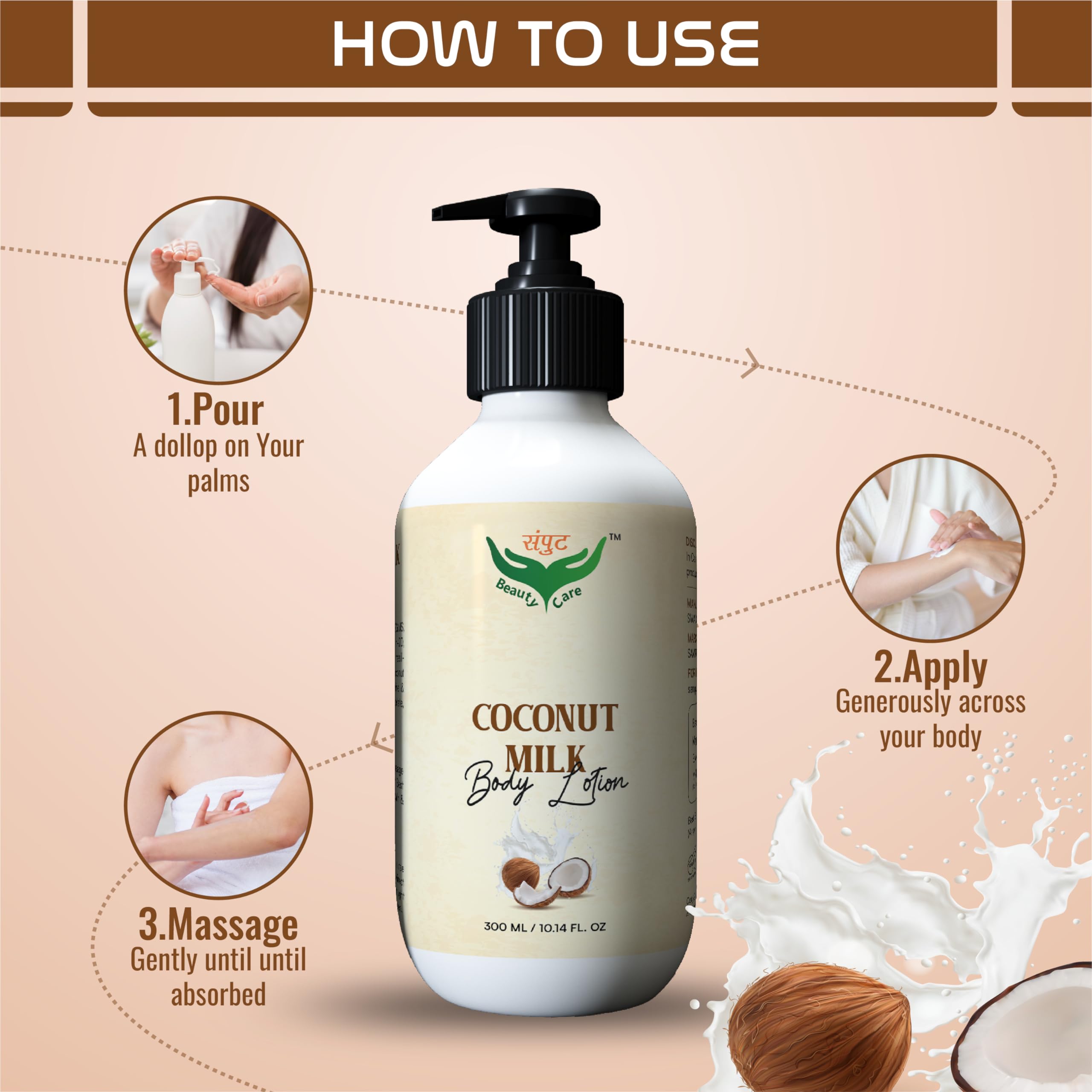 Organic Coconut Milk Body Lotion - Deep Nourishing & Skin Brightening Moisturizer Cream for Dry Skin, 300ml - Perfect for Daily Hydration & After-Sun Care