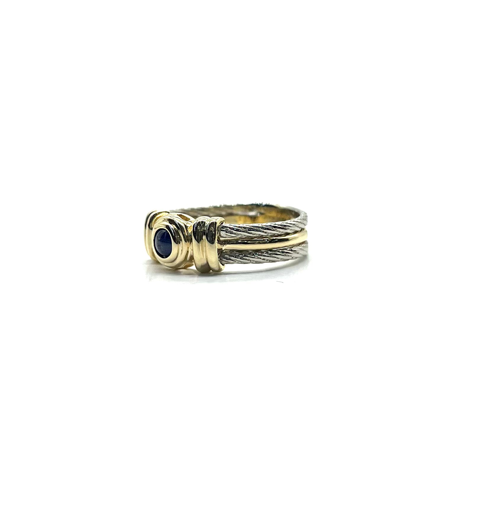 14K Yellow Gold & White Gold Bezel Set Sapphire Cable Ring for Women - Elegant Stackable Jewelry for Engagement, Wedding & Everyday Wear