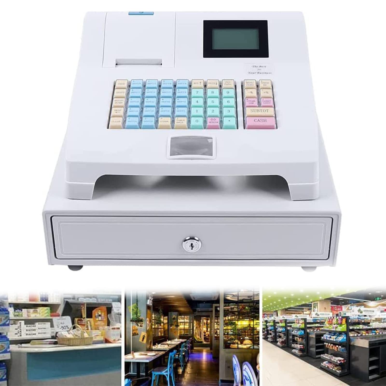 LINCYS 48-Key Electronic Cash Register with Thermal Printer - POS System for Retail Stores with Flat Keyboard & LED Display | Ideal for Small Businesses, Restaurants, and Convenience Stores