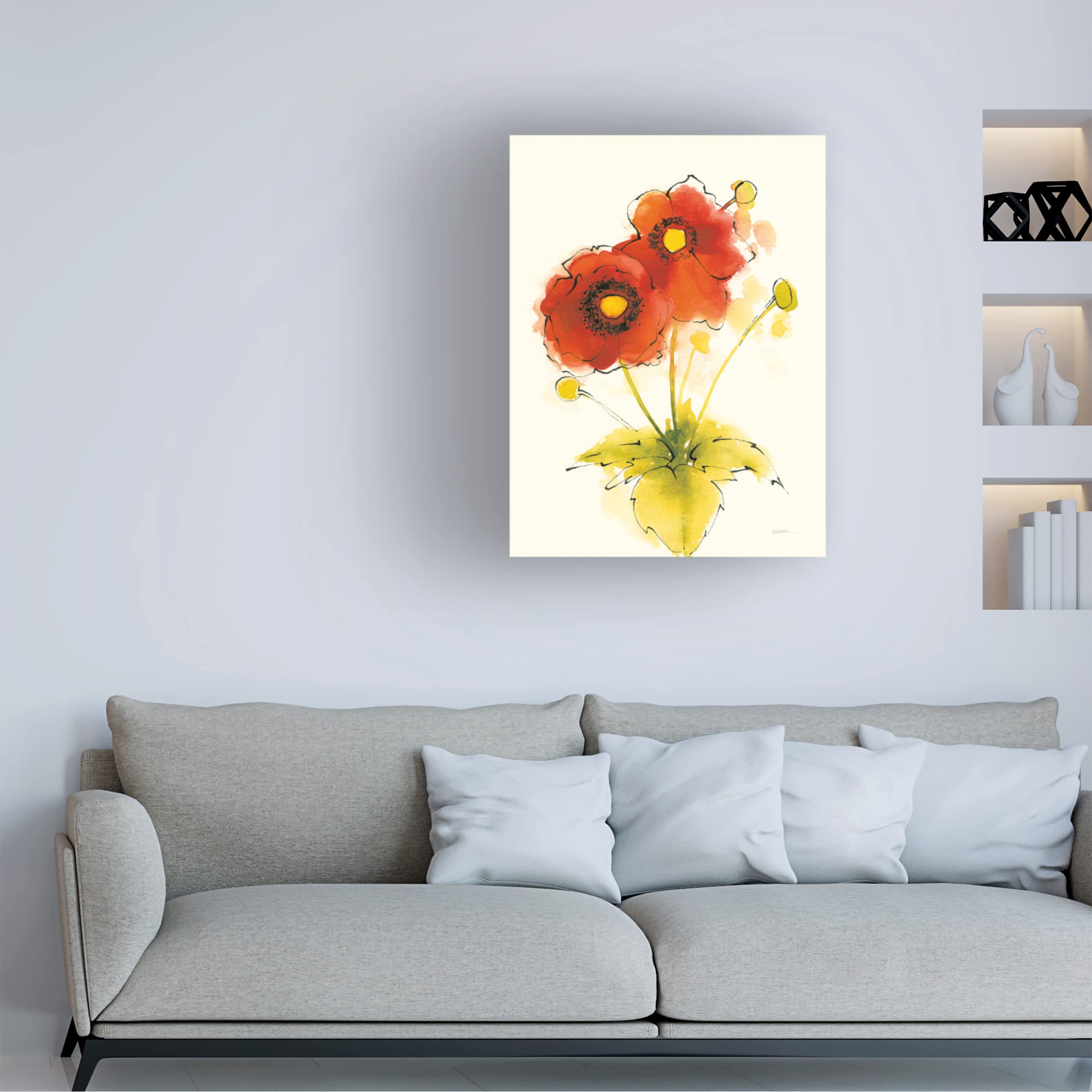 Shirley Novak 'Flores Rojas I' Canvas Art Print - Vibrant Floral Wall Decor for Living Room, Bedroom & Office - Trademark Fine Art Collection