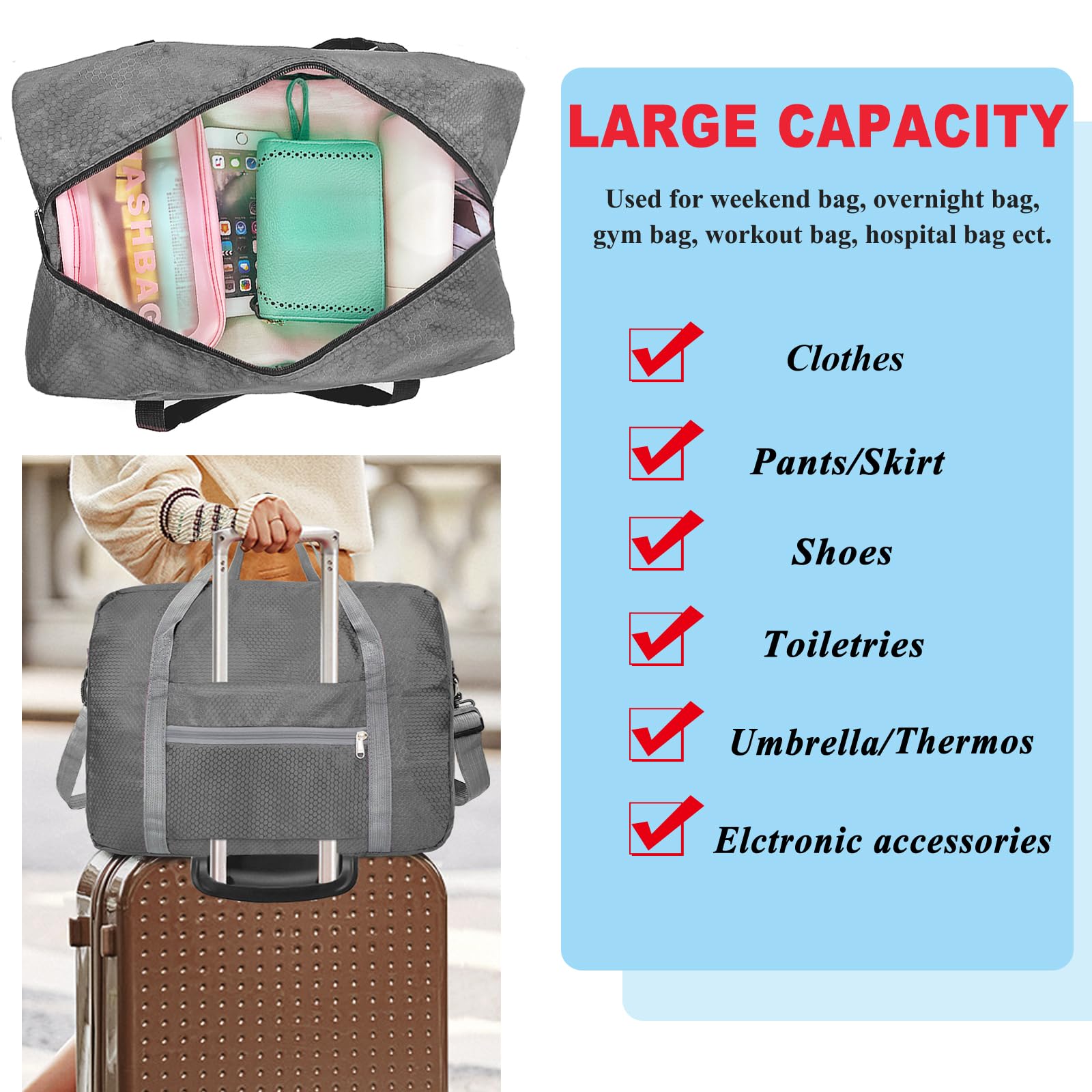 Foldable 18x14x8 Inch Carry-On Duffel Bag for Spirit Airlines - Personal Item Approved Travel Bag for Men & Women - Perfect for Airplane Trips, Weekend Getaways & Gym Use