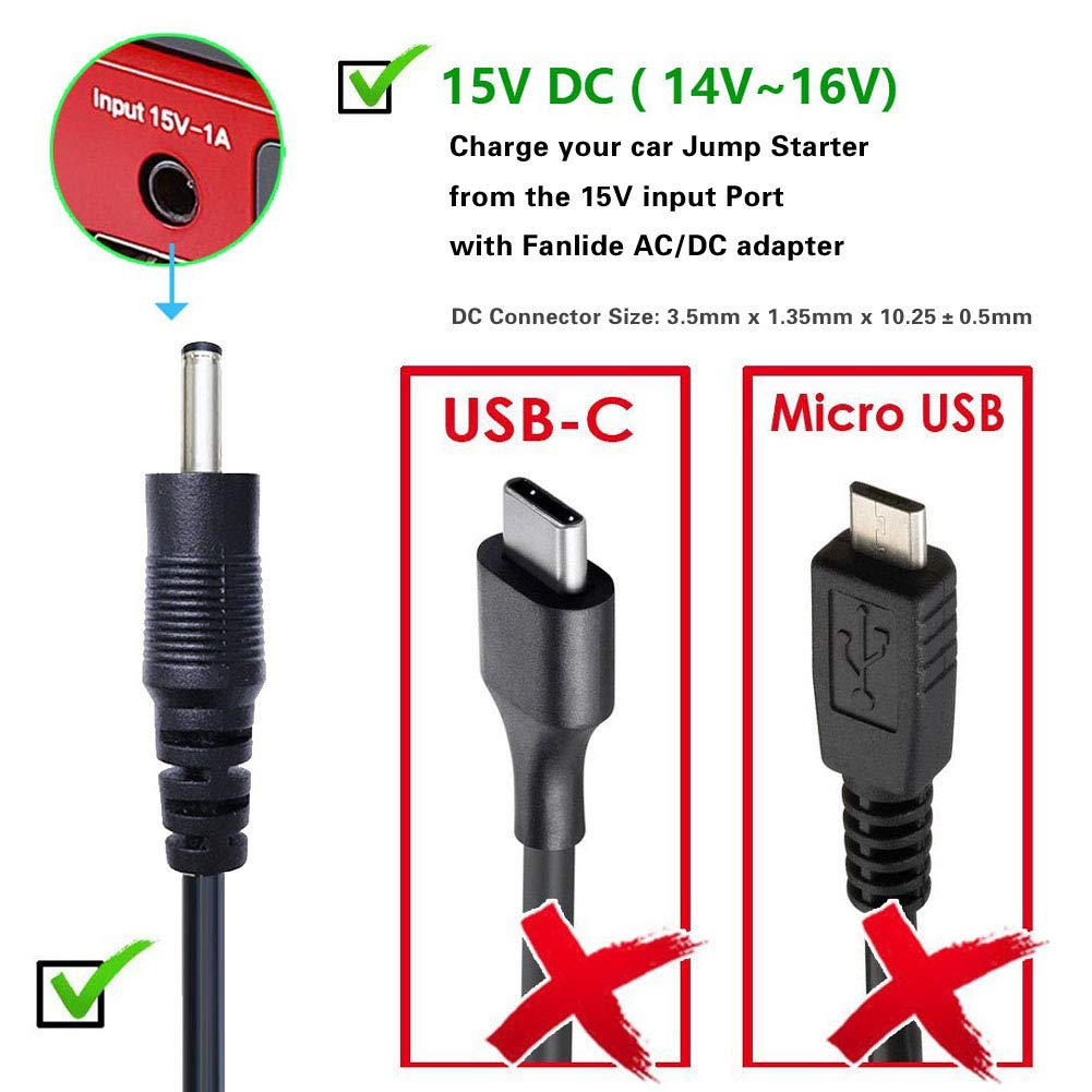 15V 1A DC Power Adapter for 450A-1000A Car Jump Starter - Universal Charger for Auto Battery Booster | Perfect for Emergency Roadside Assistance & Vehicle Maintenance