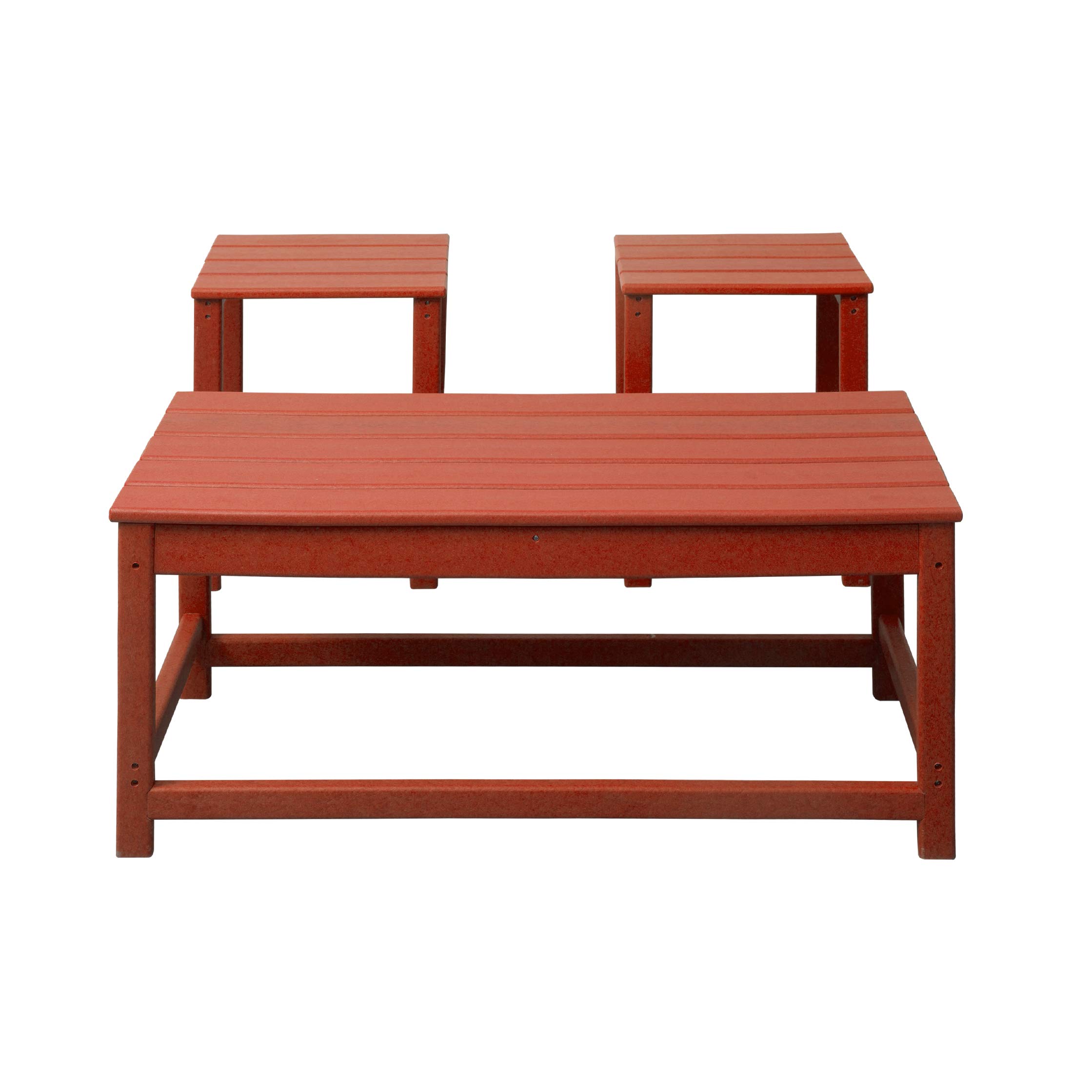 **WO Home Furniture 2-Piece Side Table Set with 1 Coffee Table for Adirondack Chairs – HDPE, Weather & UV Resistant – Perfect for Outdoor, Patio, Backyard, Porch & Garden Use (Red)**