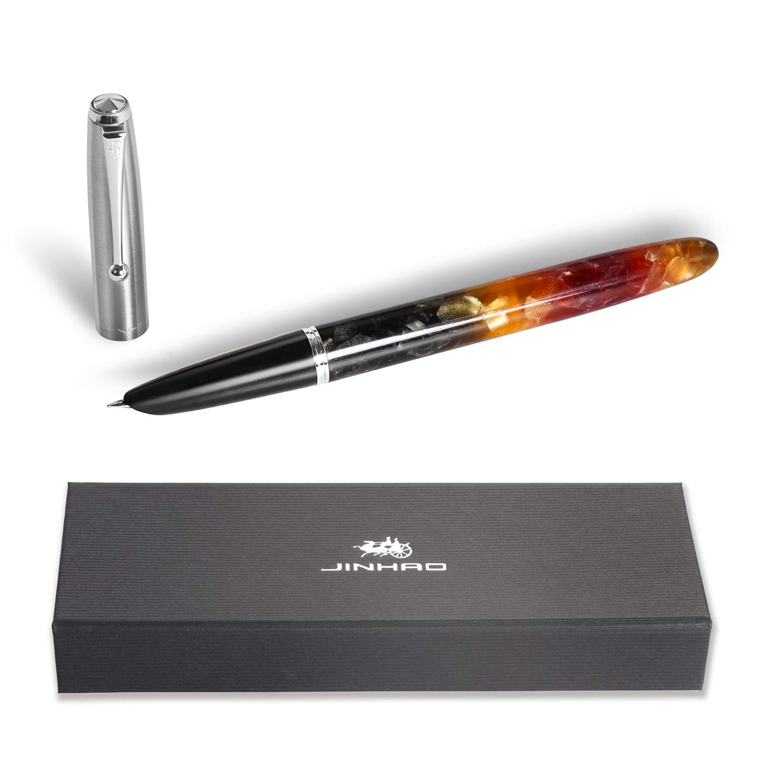 JinHao 51A Acrylic Celluloid Fountain Pen with Iridium Fine Nib & Converter - Premium Executive Pen for Business Signatures, Collectors Gift Set (Ideal for Office Use, Calligraphy & Special Occasions)