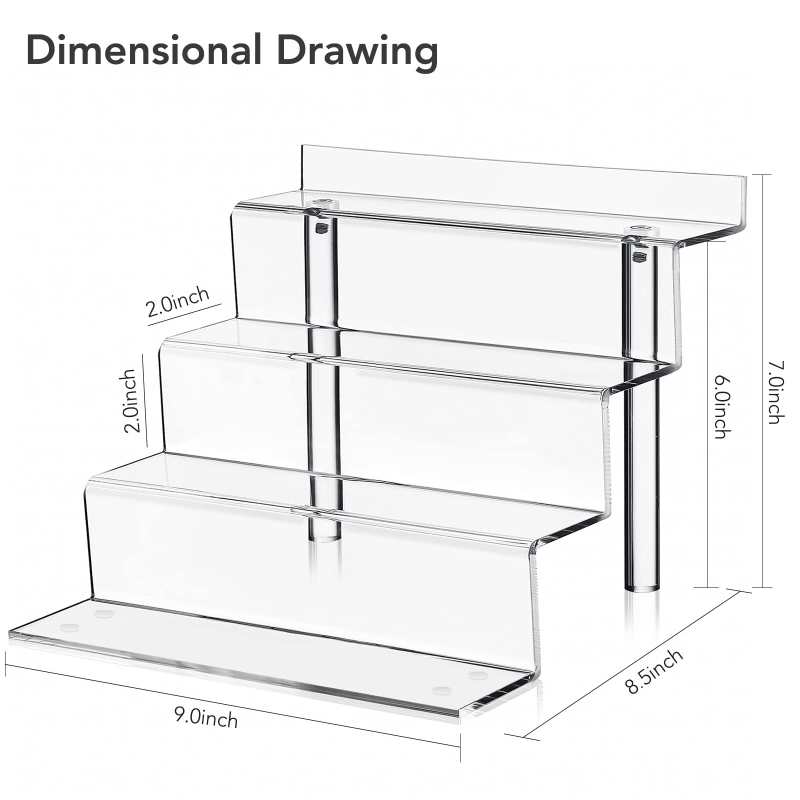9 Inch Acrylic Shelf - 4 Tier Perfume & Cologne Organizer, Funko POP Display Stand - Clear Acrylic Shelving for Bathroom, Bedroom & Office Decor - Space Saving Storage Solution for Makeup, Jewelry & Collectibles