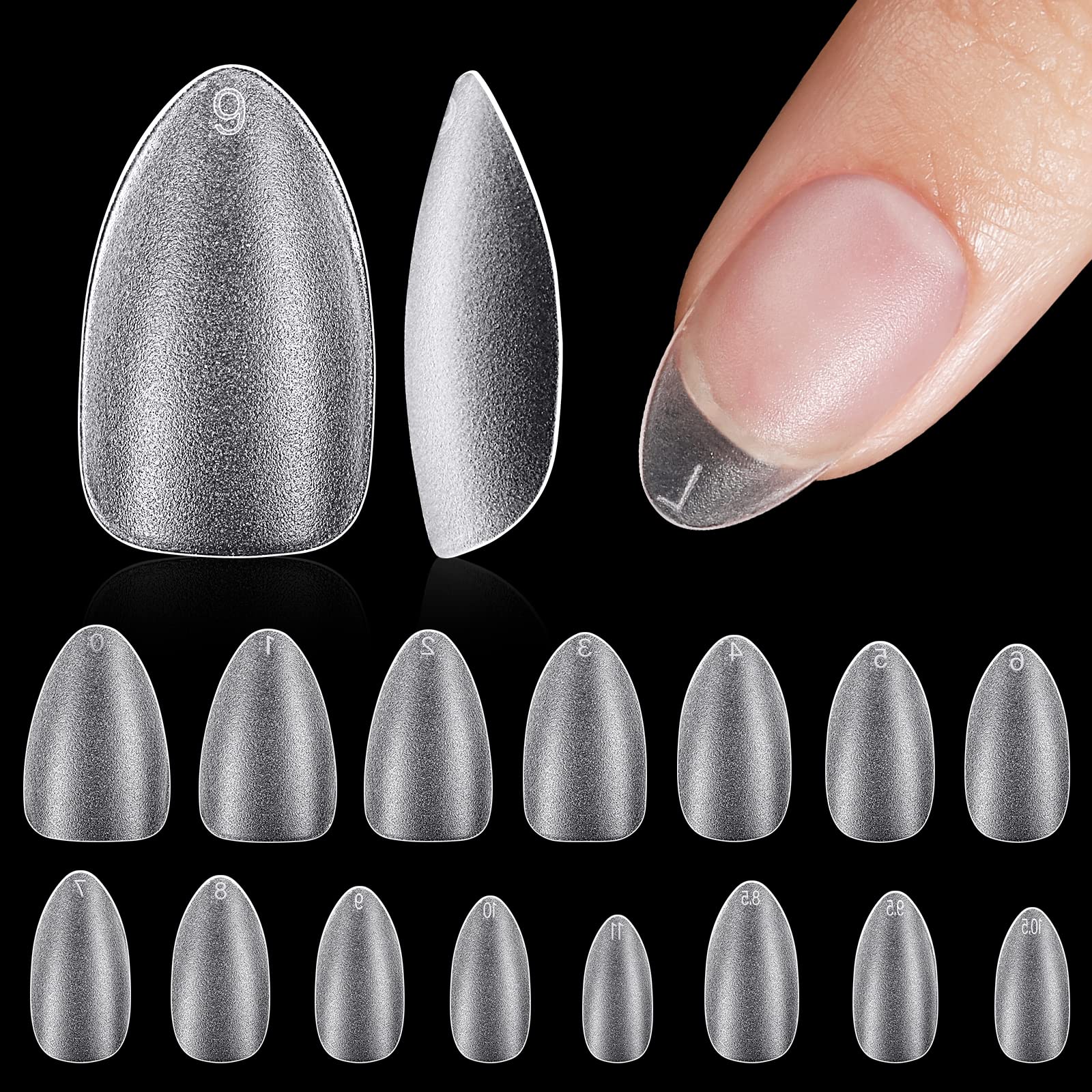 TOMICCA Almond Nail Tips - Short Soft Gel Full Coverage Nail Extensions for Acrylic Nails, Professional Almond Shape Fake Nails for Manicure, Salon & DIY Home Nail Art