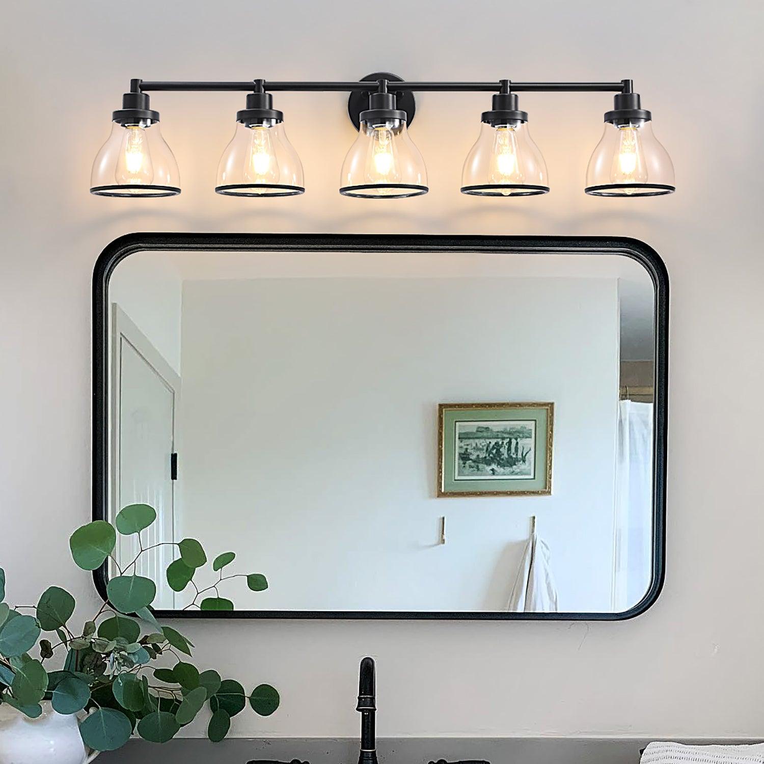 Stylish Hermosa Modern 5-Light Bathroom Vanity Light in Polished Nickel & Black - Perfect for Contemporary Bathrooms, Powder Rooms & Spa-Like Retreats