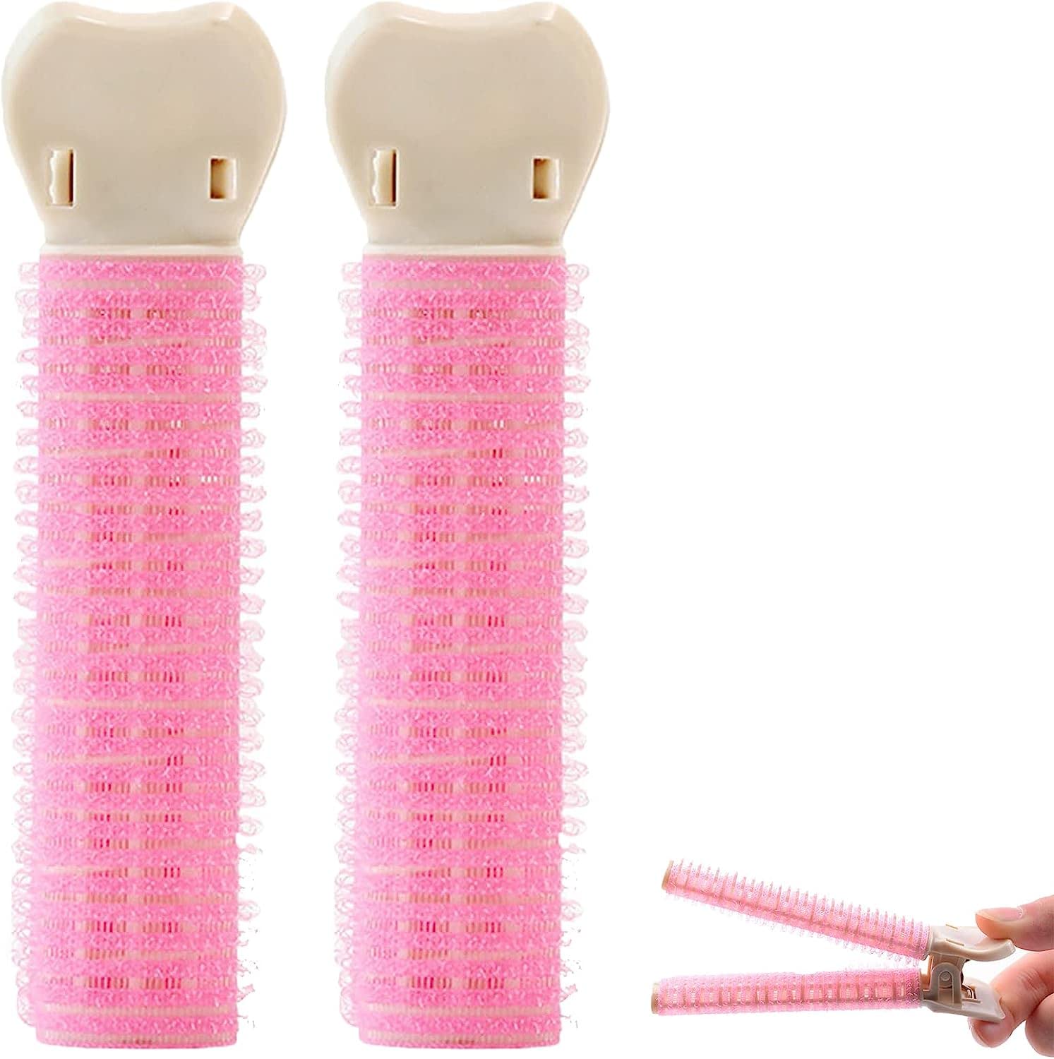 Volumizing Hair Clips for Women - 2pcs Hair Rollers with Clips, Hair Curlers for Volume & Lift - Pink Velcro Rollers for Styling & Root Boost - Perfect for Home Salon, Parties & Everyday Hairstyles
