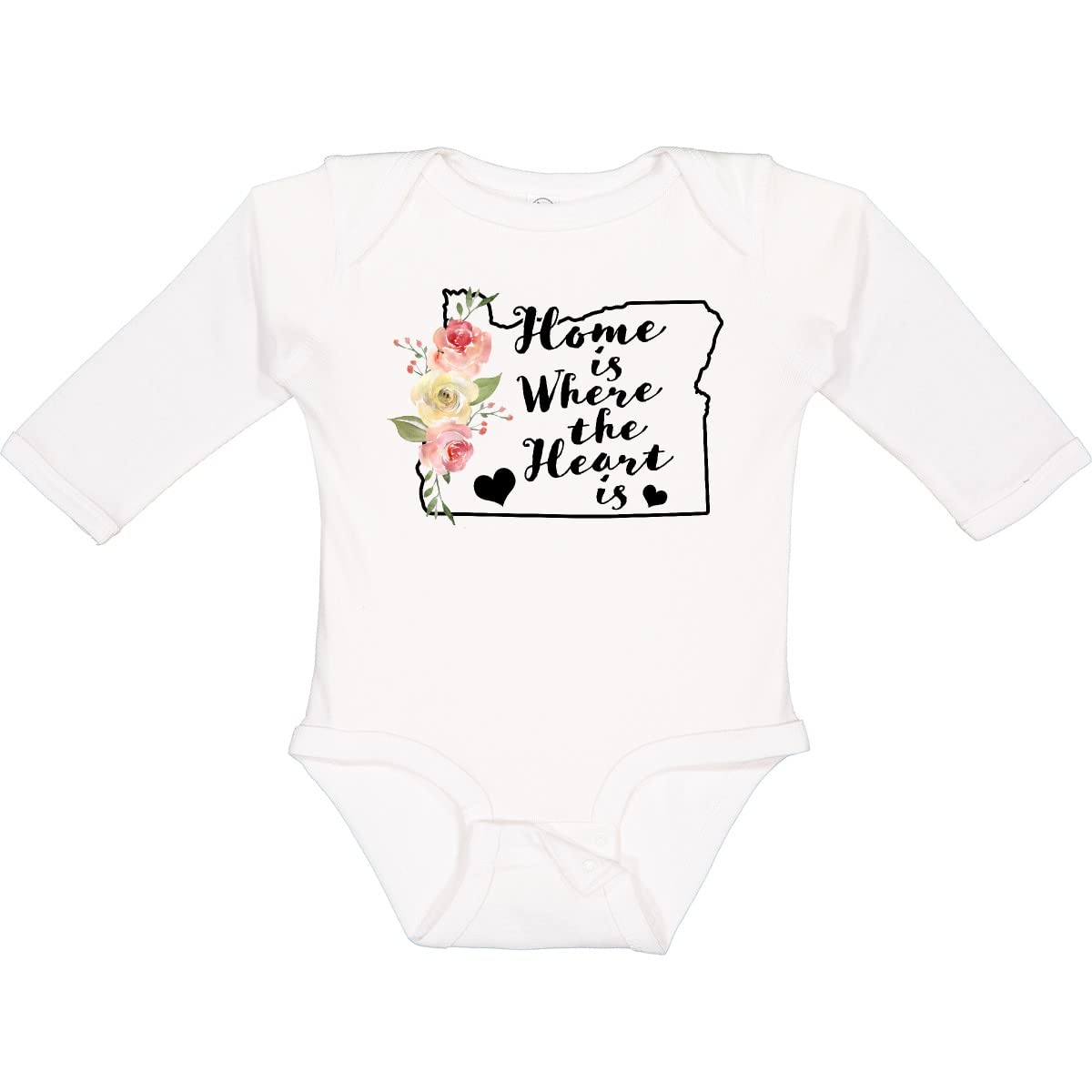 Inktastic Oregon Home Is Where the Heart Is Watercolor Long Sleeve Baby Bodysuit - Soft Cotton Creeper for Newborns & Infants - Perfect for Family Photos, Holidays & Everyday Wear