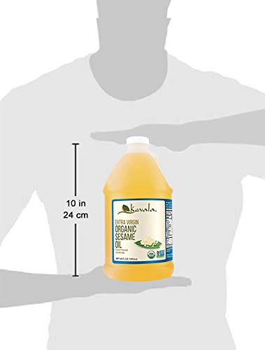 Kevala Organic Extra Virgin Sesame Oil - 64 fl oz (Half Gallon) - Cold Pressed Unrefined Sesame Seed Oil for Cooking, Skin Care & Hair Treatment - Perfect for Asian Cuisine, Salad Dressings & Massage Therapy