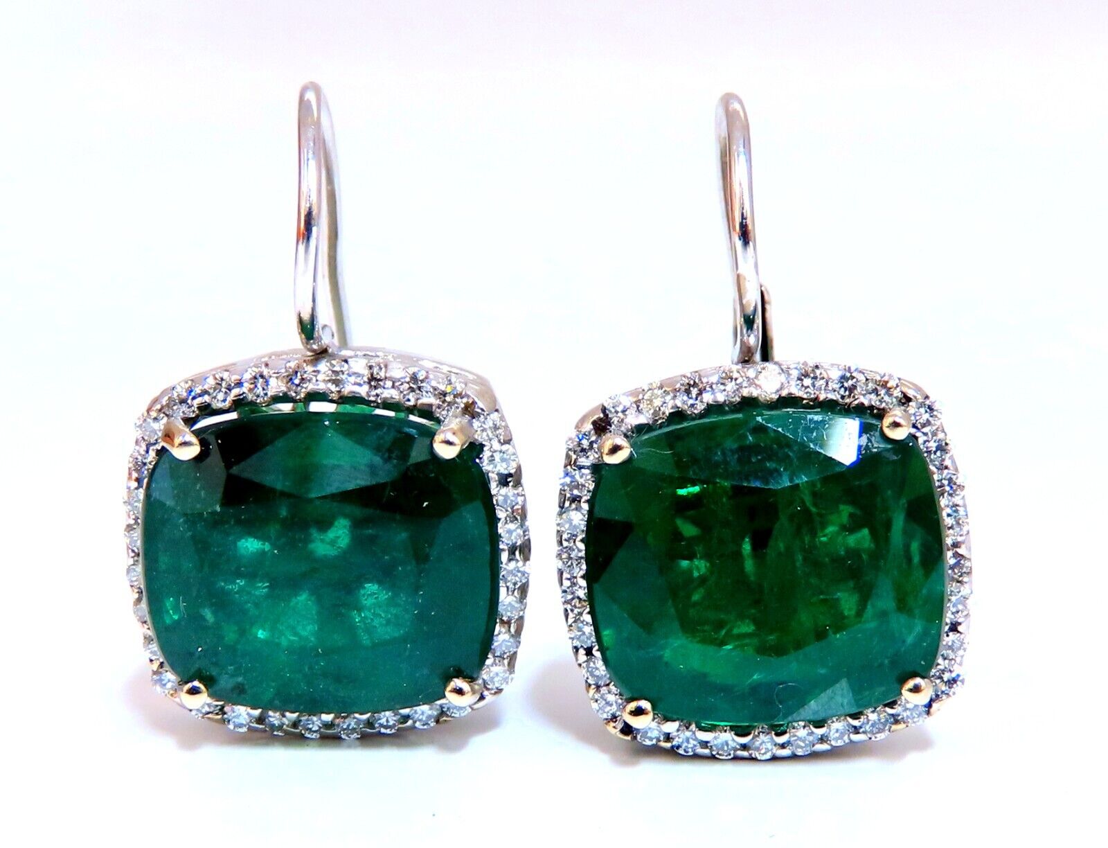GIA Certified 17.05ct Natural Emerald and Diamond Earrings in 18K Gold Cluster Halo Design - Perfect for Weddings, Anniversaries & Special Occasions