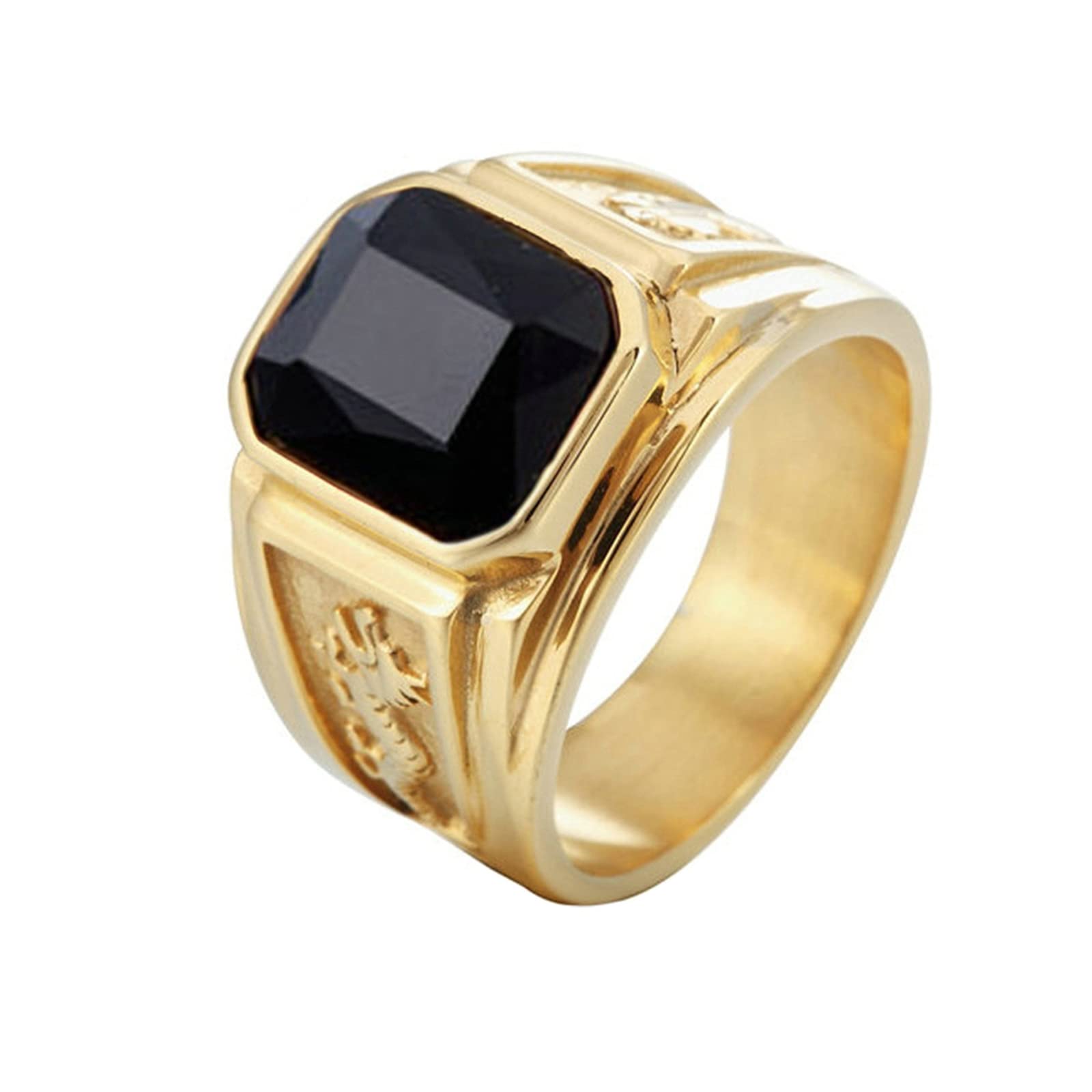 Vintage Biker Ring for Men - Stainless Steel Dragon Ring with Cubic Zirconia, Gold Tone Rectangle Promise Band | Perfect for Weddings, Anniversaries & Gifts