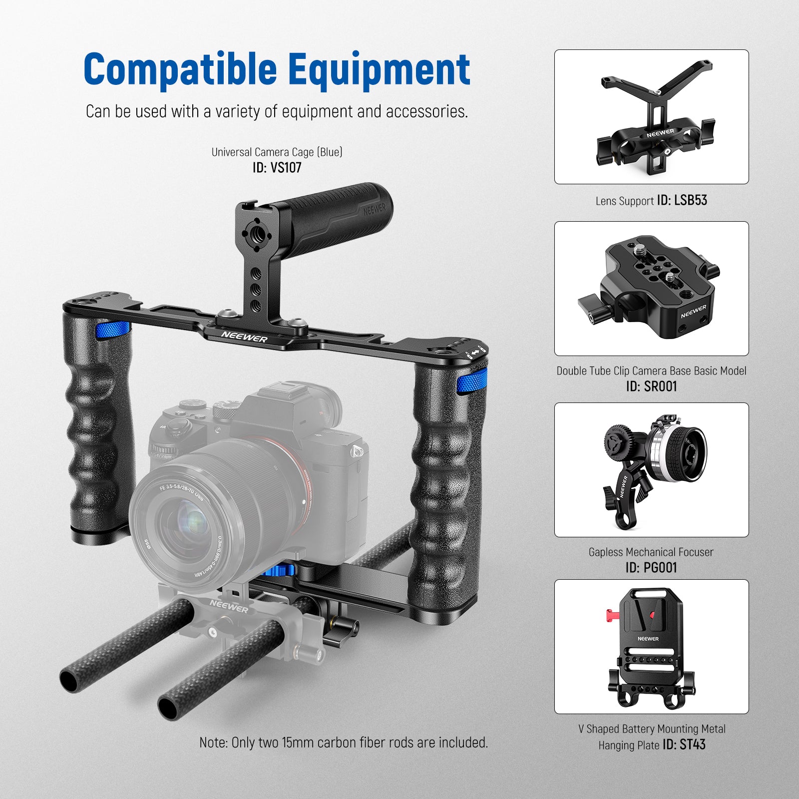 NEEWER 2 Pack 15mm Carbon Fiber Extension Rods for DSLR Camera Rig, Stabilizer, and Gimbal Support - Perfect for Filmmaking, Vlogging, and Photography Accessories