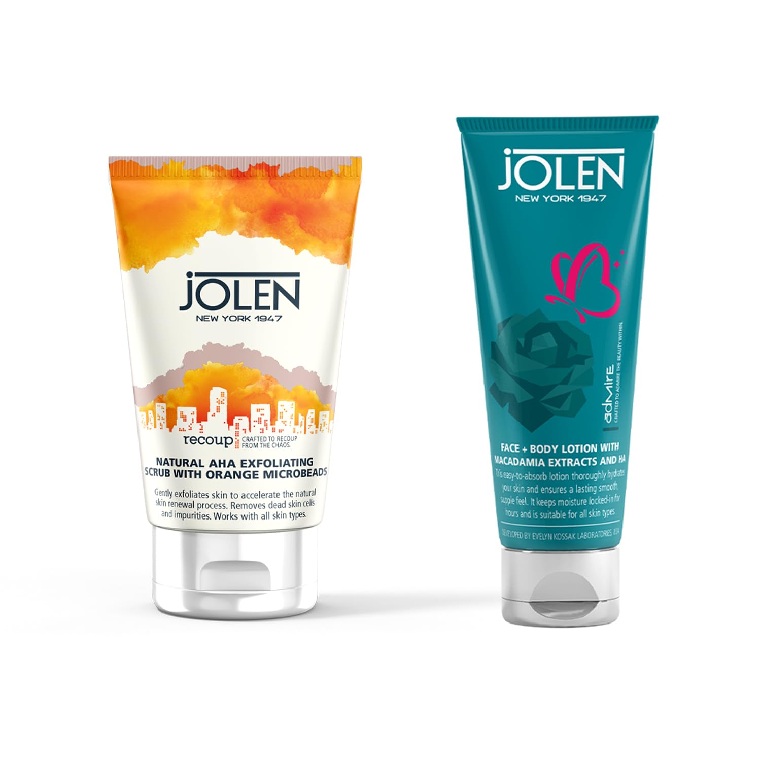 Jolen New York Natural AHA Exfoliating Scrub 100ml & Face + Body Lotion 180ml - Combo Pack for Smooth Skin | Exfoliating & Moisturizing Skincare Set for Face & Body | Perfect for Daily Skincare Routine & Spa Day at Home