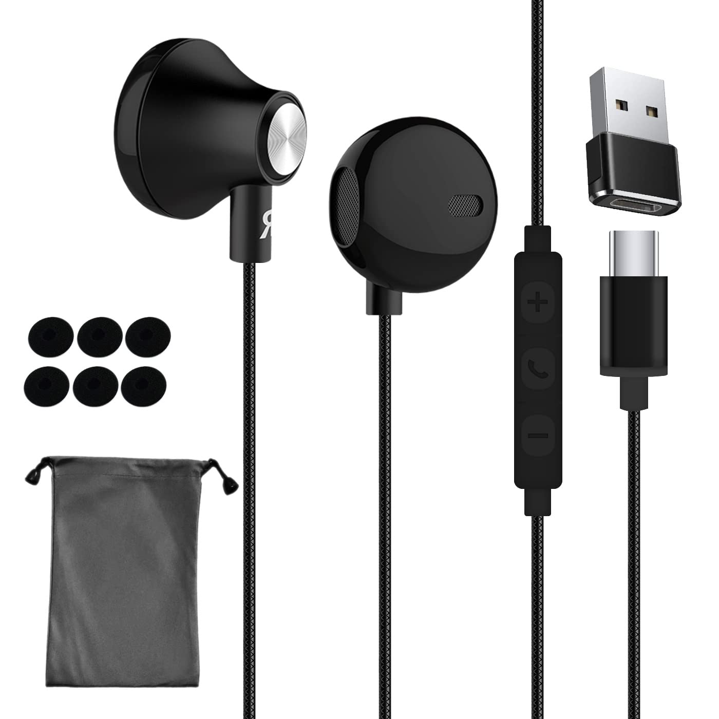 Premium USB Type C Headset with Noise-Canceling Microphone | HiFi Stereo Sound | Includes Type C to USB Adapter | Compatible with iPhone, Android, iPad, Laptop & PC (4.9ft Cable, Black) - Perfect for Gaming, Online Meetings & Music Listening
