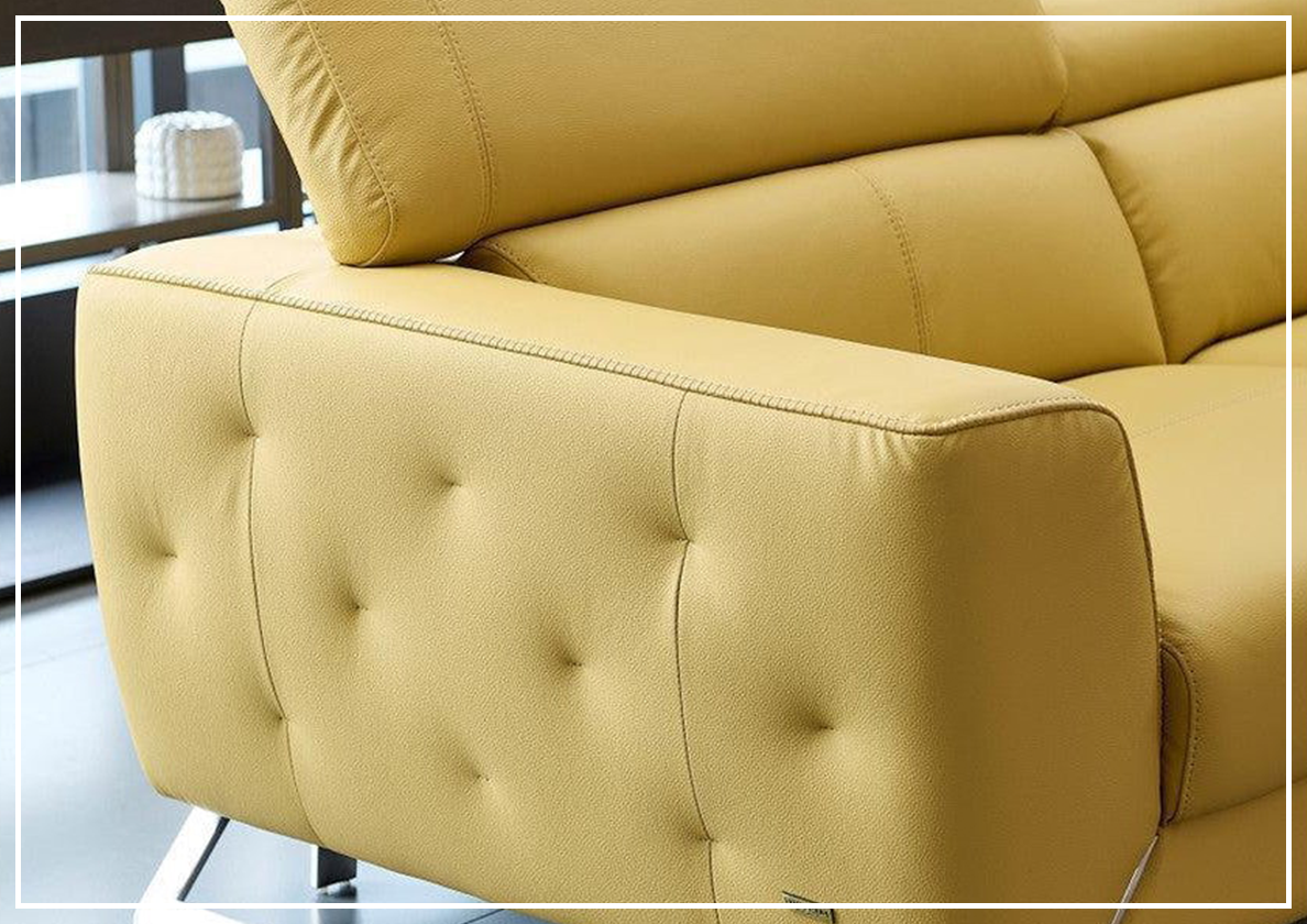 Gio Italia Niva Genuine Leather Sectional Sofa with Chrome Legs - Modern Living Room Furniture for Home & Office Comfort