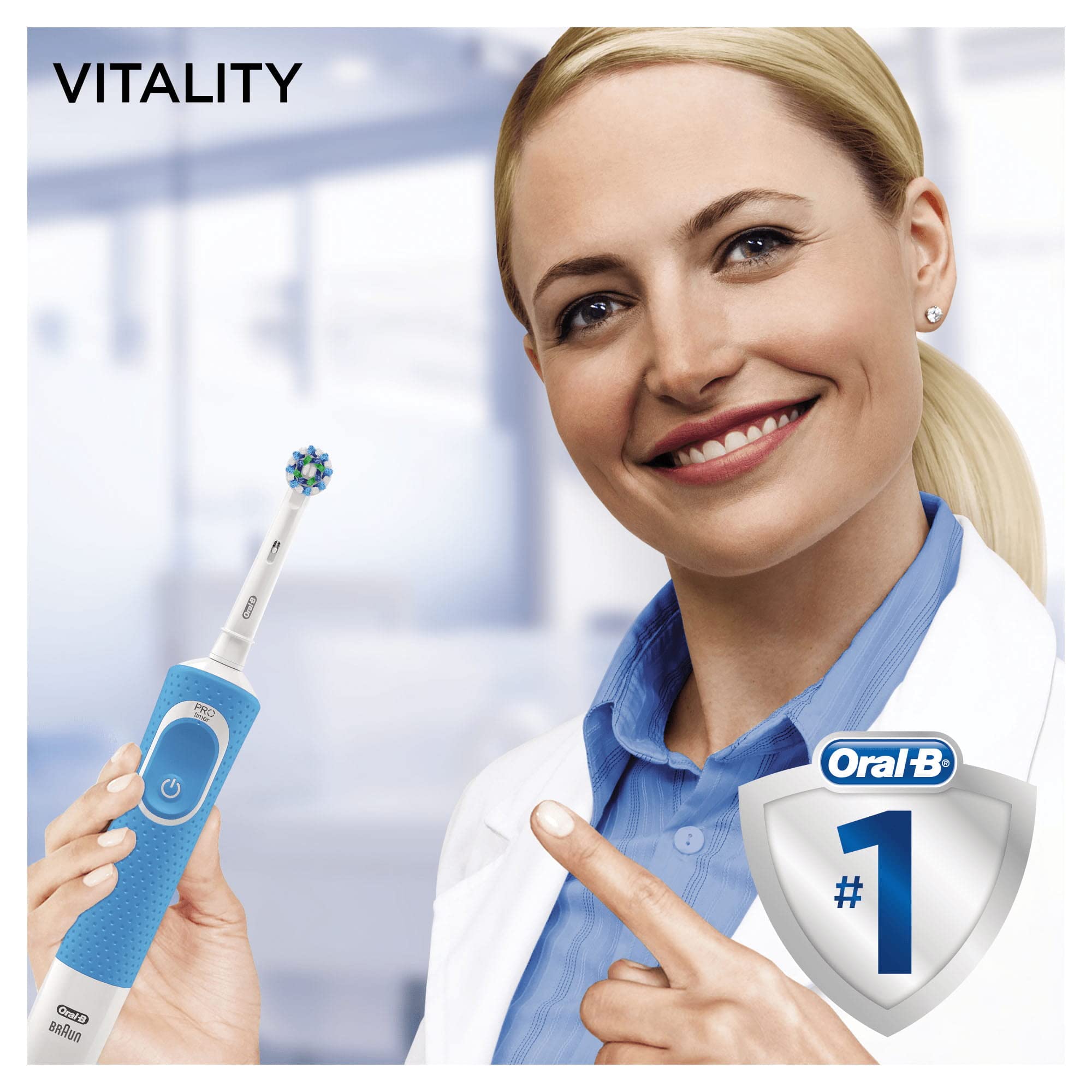 Oral-B CrossAction Electric Toothbrush with Vitality Plus - Rechargeable Battery, Deep Cleaning for Whitening Teeth - Perfect for Travel, Home & Daily Oral Care Routine