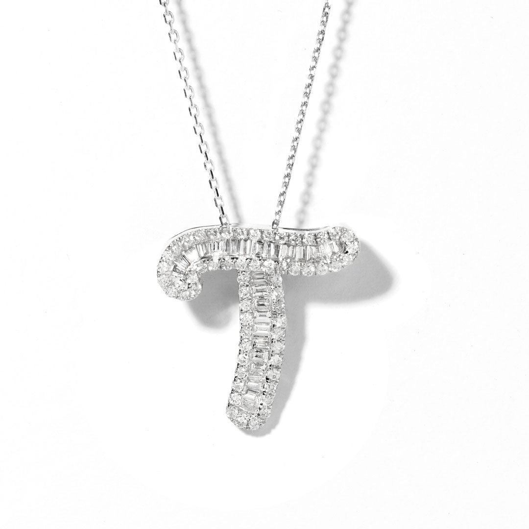 Elegant Classic Diamond Baguette Initial Necklace - Personalized Name Pendant for Women | Perfect for Birthdays, Anniversaries & Special Occasions