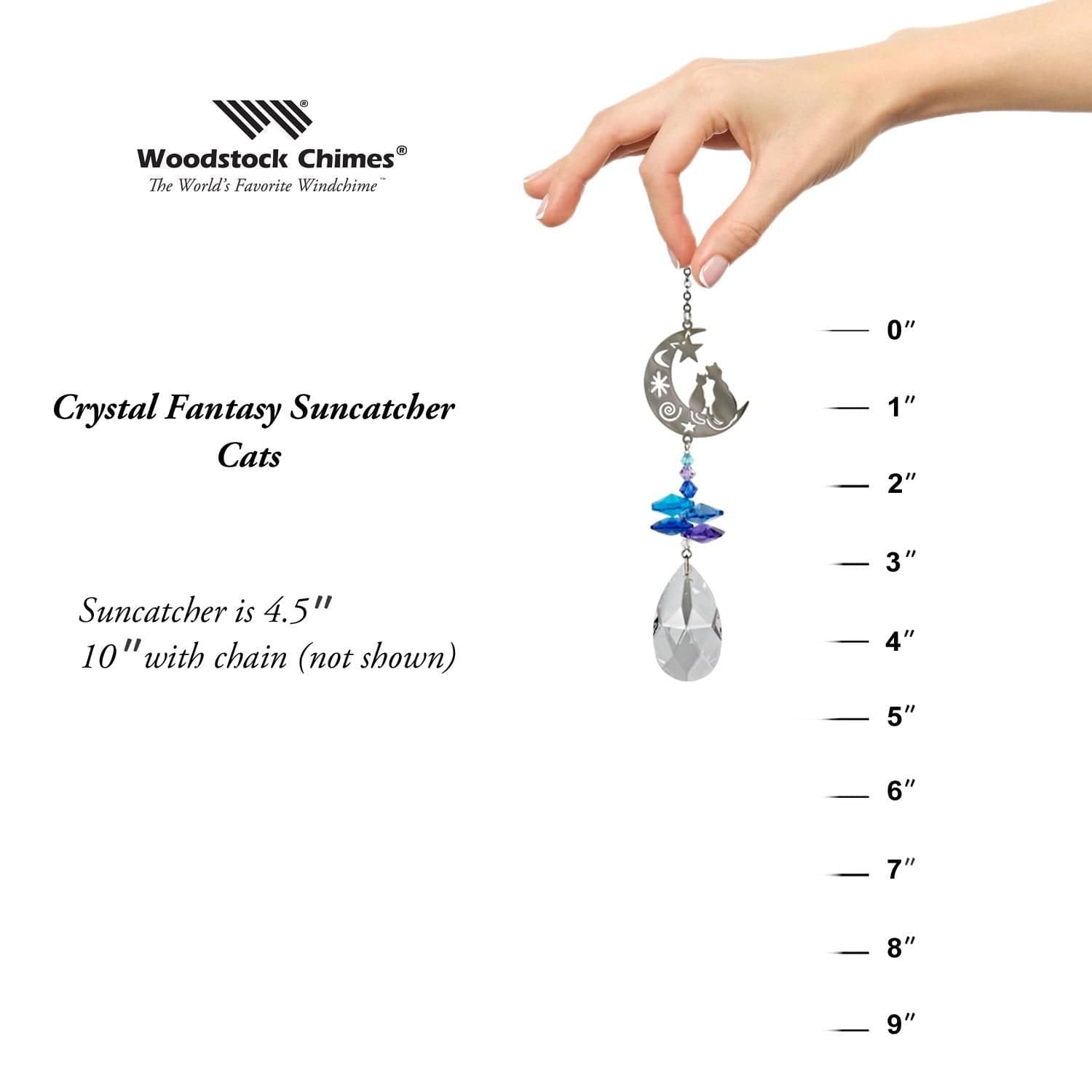 Crystal Fantasy Cat & Moon Suncatcher - Handmade Glass Window Decor for Home, Office - Perfect for Gifts, Meditation Spaces & Boho Room Aesthetics