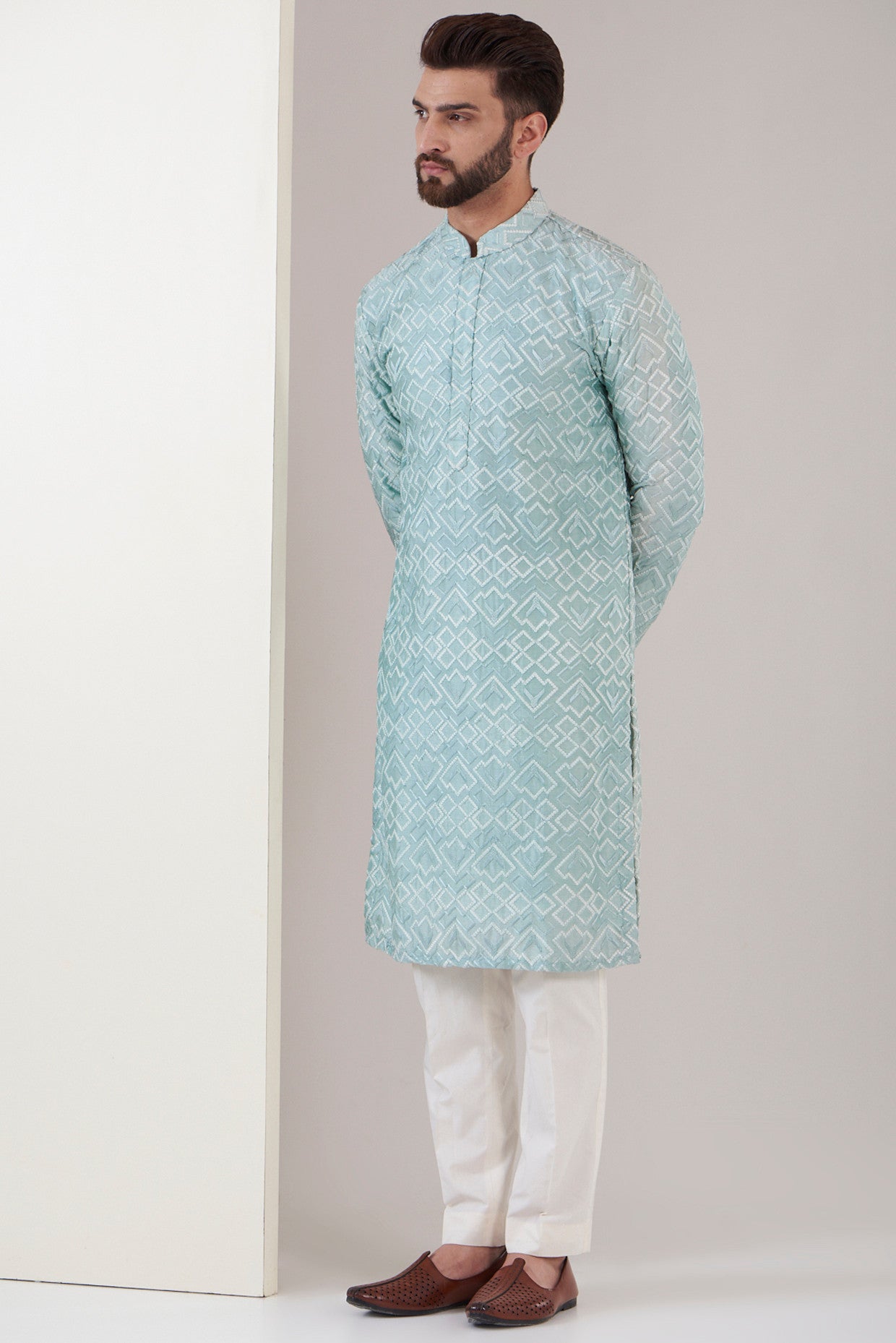 Elegant Mint Blue Chikankari Kurta for Women - Traditional Indian Embroidered Tunic Top - Perfect for Festivals, Weddings & Casual Wear