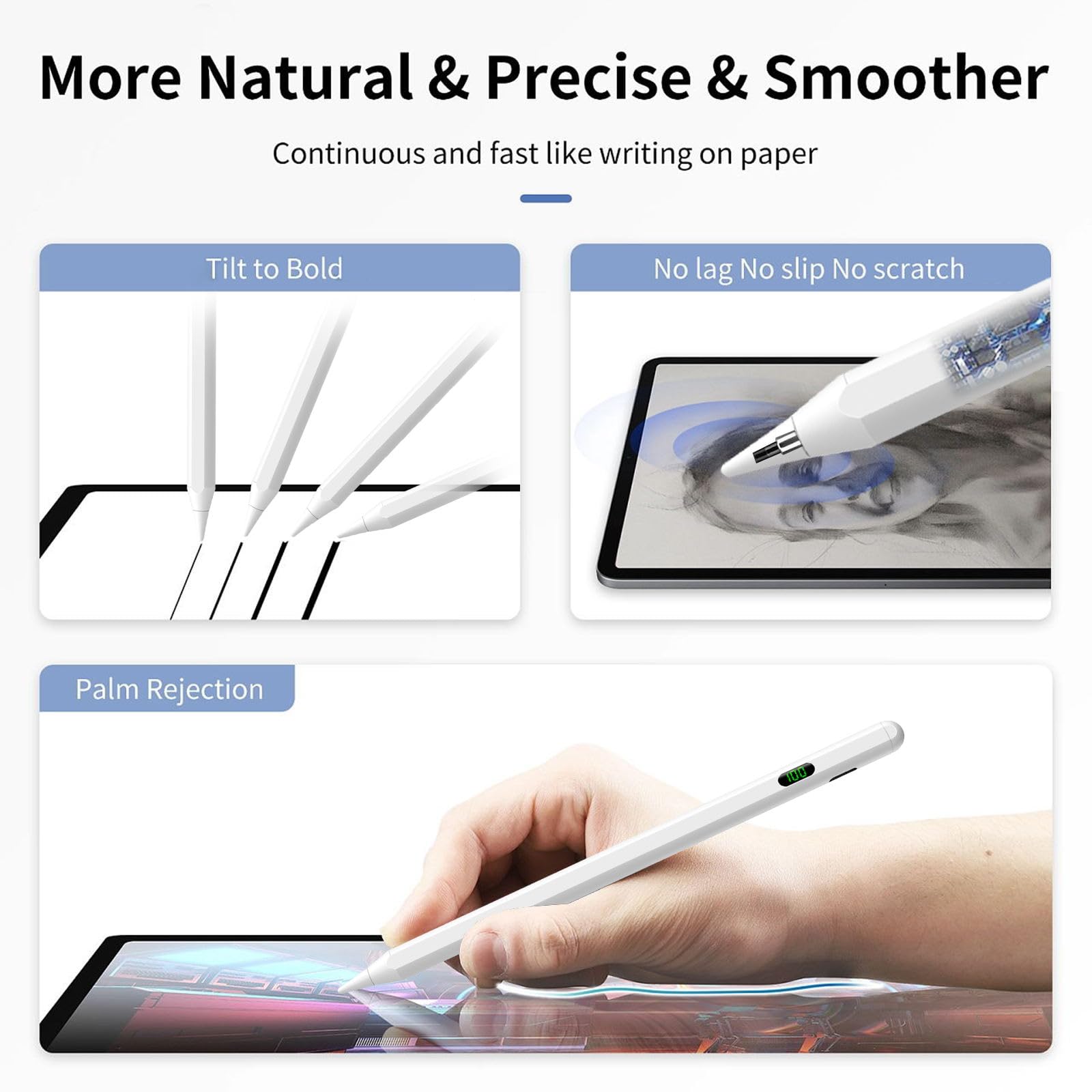 Premium Stylus Pen for iPad Pro & Air (13/12.9/11 inch) - Magnetic Attachment, Battery Indicator & Palm Rejection Technology - Perfect for Digital Art, Note Taking & Professional Work
