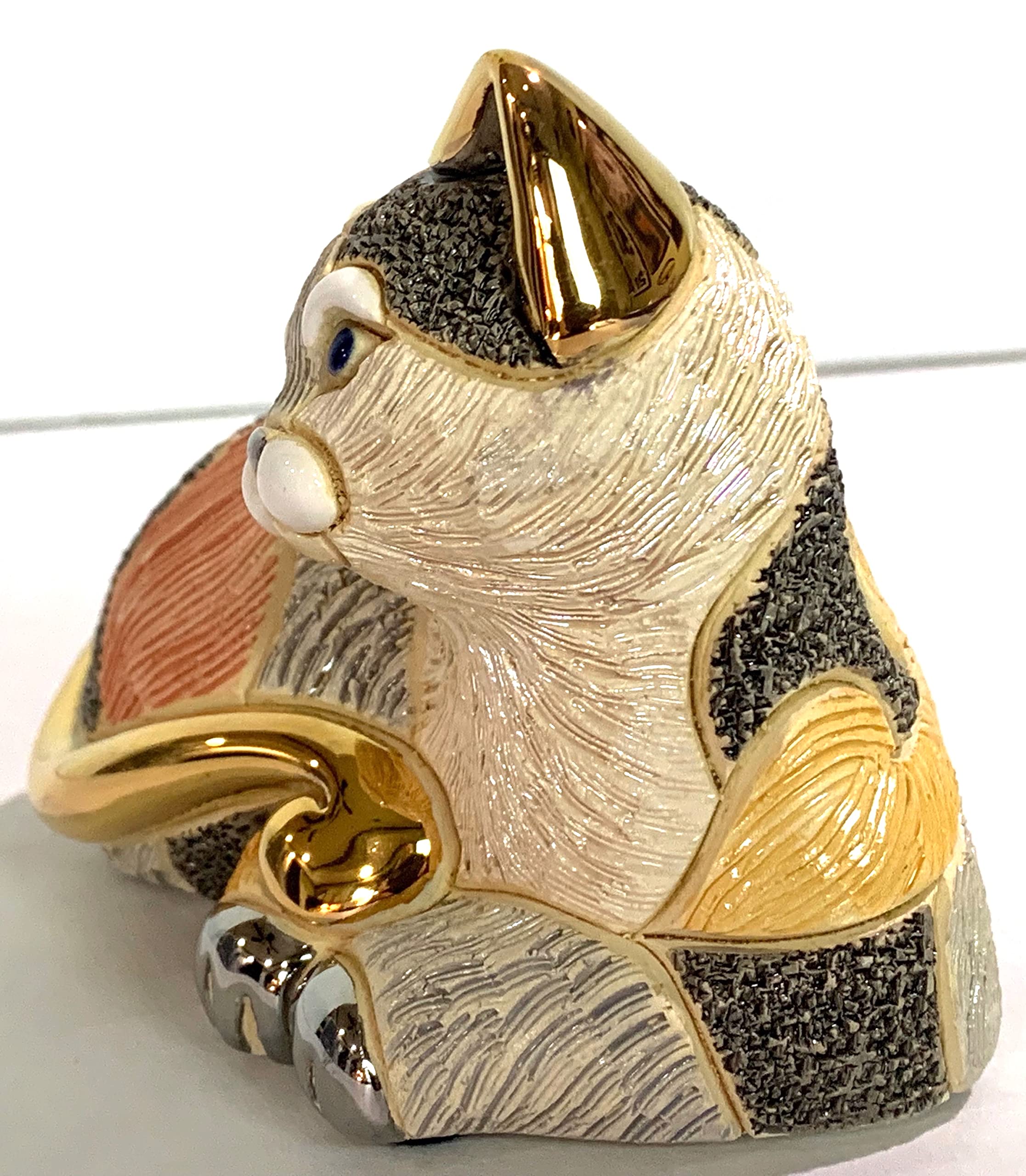 Handmade Ceramic Calico Cat Figurine - De Rosa Family Collection F217 in Gift Box | Unique Home Decor & Cat Lover Gift for Birthday, Housewarming, Christmas