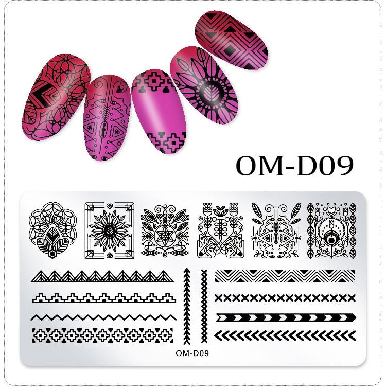 OM D Series Stamping Plates for Nail Art - Floral & Geometric Nail Design Templates - Perfect for DIY Manicures, Salon Nail Art, and Professional Nail Stamping