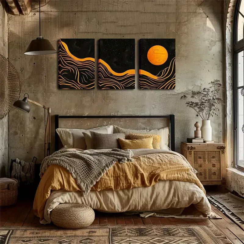 3-Piece Abstract Moon & Mountain Wall Art Set - Framed Canvas 40x60cm - High Quality Print - 100% Australian Made - Ready to Hang - Perfect for Living Room, Bedroom & Office Decor