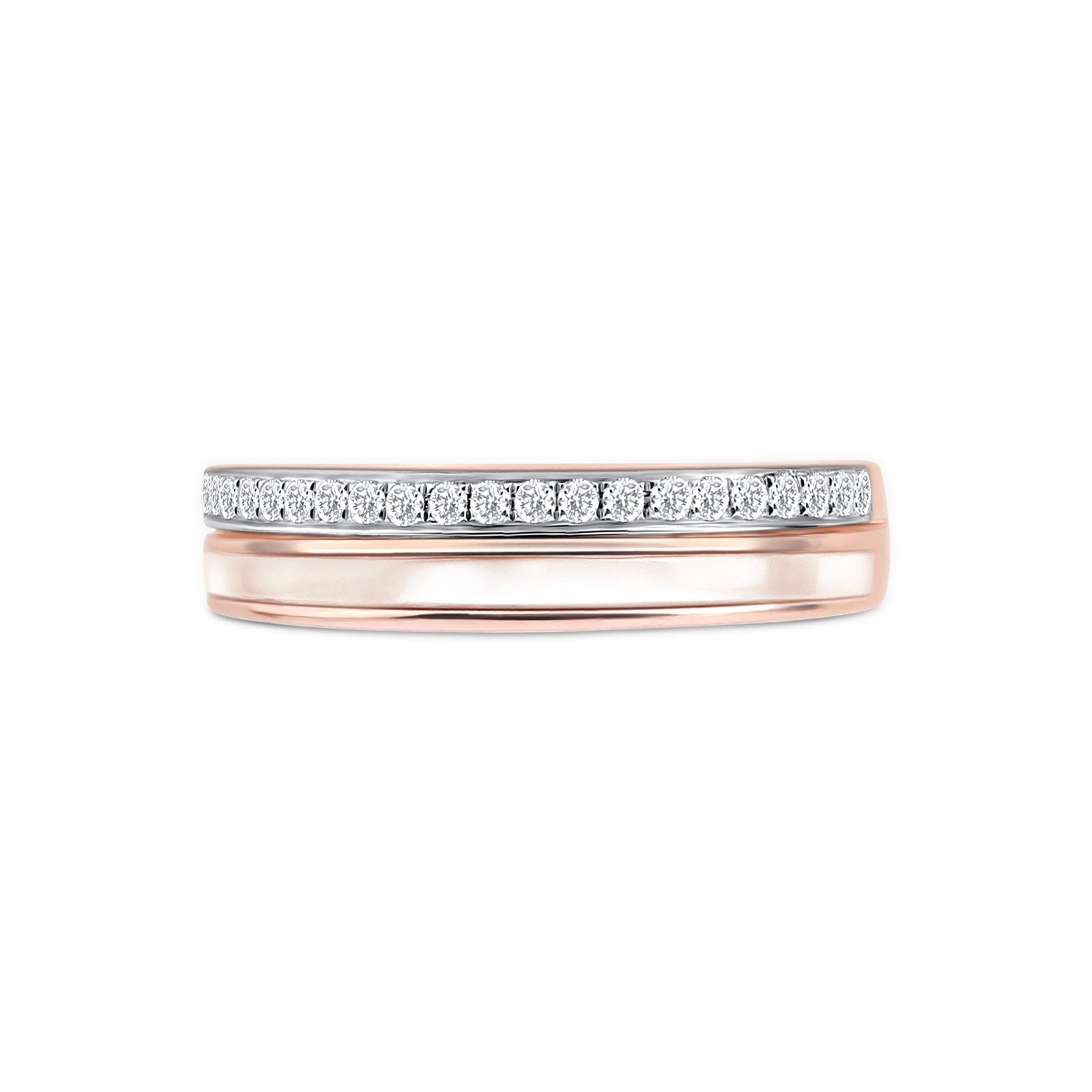 14k Rose Gold Mother of Pearl & Diamond Double Eternity Wedding Band - Elegant Stackable Ring for Anniversary, Engagement & Special Occasions