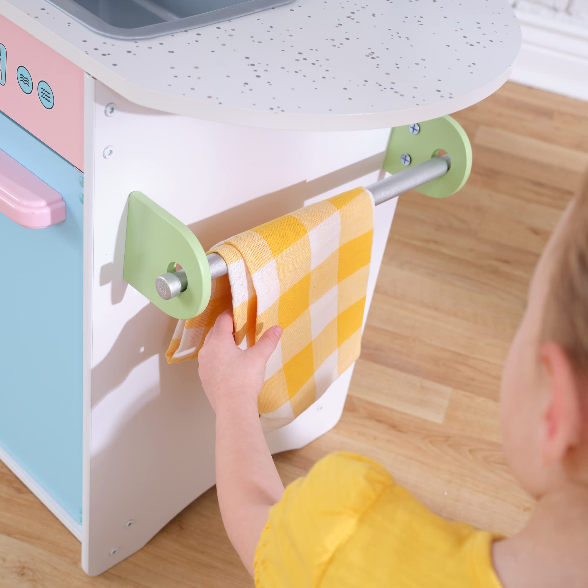 KidKraft Uptown Pastel Wooden Play Kitchen Set with Chalkboard, Play Phone & See-Through Doors - Pretend Play Toy for Toddlers Ages 3+ | Perfect for Imaginative Play, Birthday Gifts & Preschool Learning