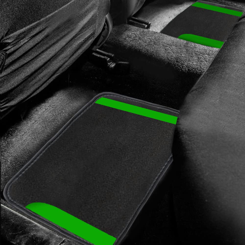 Premium Universal Car Carpet Floor Mats - 4-Piece Set for SUVs, Trucks, Sedans & Vans | All-Weather Protection (Black with Green Trim) | Perfect for Daily Commutes, Road Trips & Family Adventures