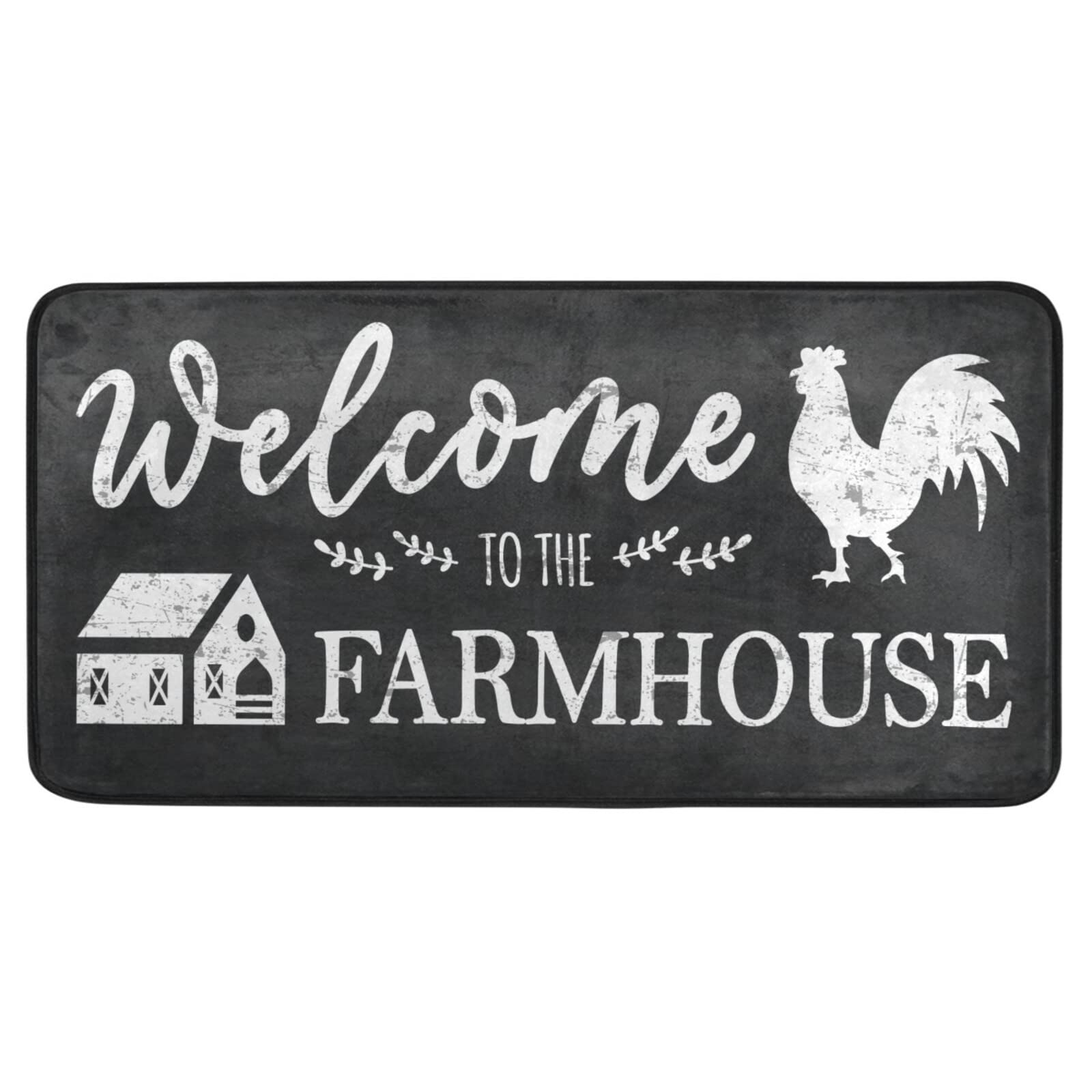 Farmhouse Non-Slip Black Kitchen Rugs with Rooster Design, Washable 39x20 Inch Kitchen Mats, Bathroom Rug & Welcome Doormat for Home Decor, Perfect for Kitchen, Entryway, and Bathroom