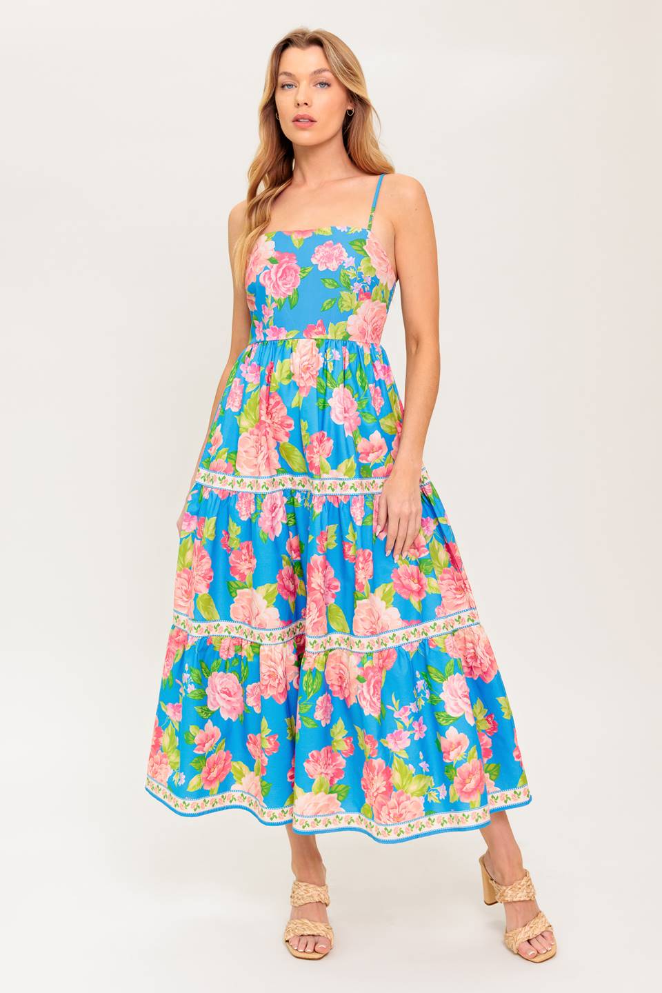 Blue Floral Midi Dress by DAYLIGHT MUSE - Elegant Summer Dress for Women, Perfect for Beach Vacations, Garden Parties & Date Nights