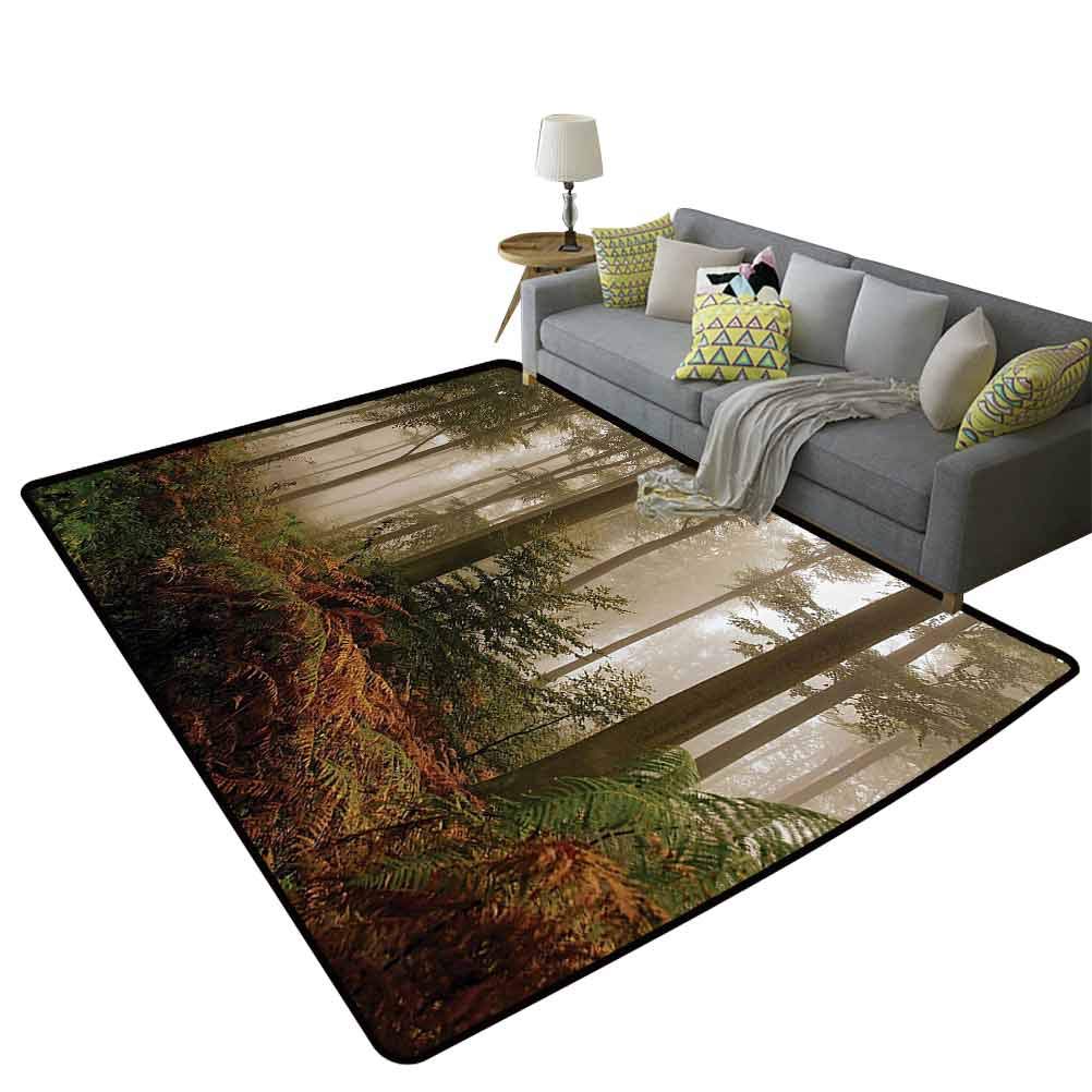 Farmhouse Decor Collection - Mystical Dark Fog Forest Rug Pad, Brown Orange Green, 6'x7' (180x210cm) - Perfect for Living Room, Bedroom & Cabin Decor - Cozy Home Accent Gift for Men & Women