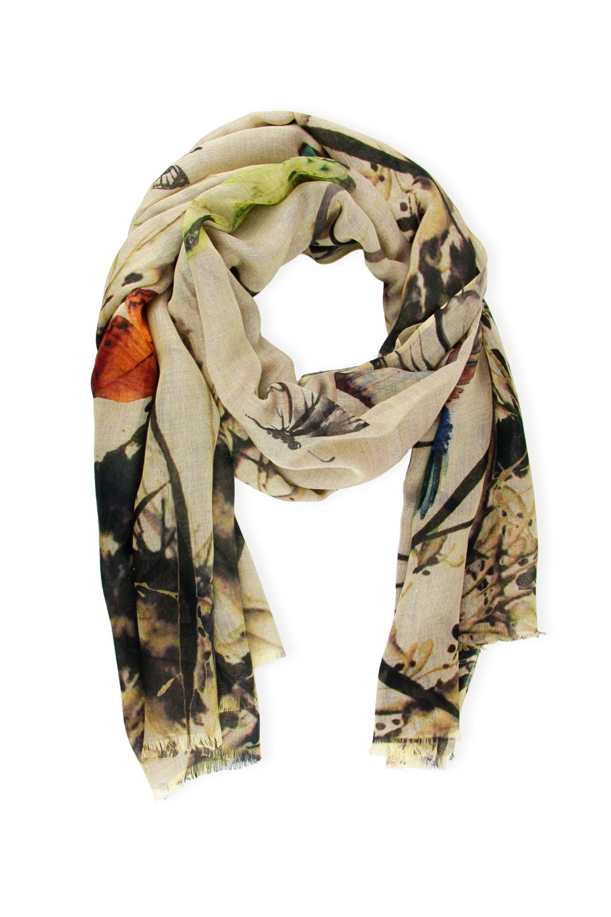 Butterfly Garden Scarf - Elegant Floral Print Fashion Scarf for Women - Perfect for Spring Outfits, Weddings & Special Occasions