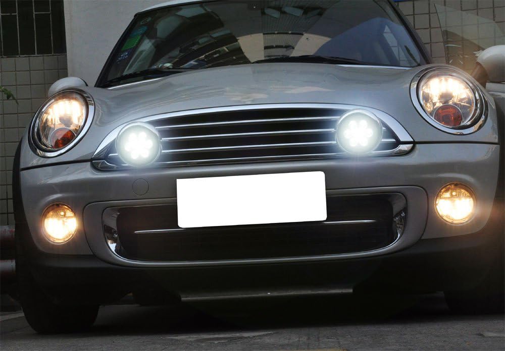 iJDMTOY Black LED Rally Driving Lights for Mini Cooper - 9x 3W High Power LED Driving Lamps & 30-LED Halo Ring DRL | Off-Road, Night Driving & Style Upgrade