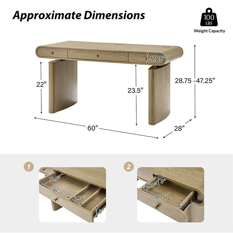 Louise Mid Century Modern Electric Height Adjustable Standing Desk with Wireless Charging - Perfect for Home Office, Gaming & Workspace Ergonomics