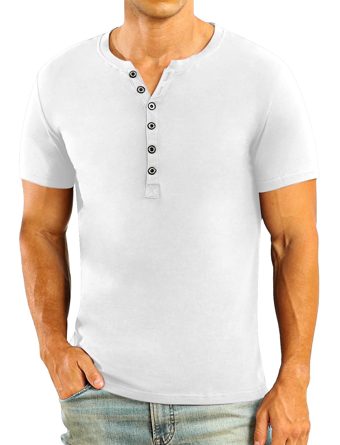NITAGUT Men's Short Sleeve Henley T-Shirt - Slim Fit Casual Cotton Shirt for Summer | Breathable & Comfortable Basic Tee for Everyday Wear, Outings & Date Nights