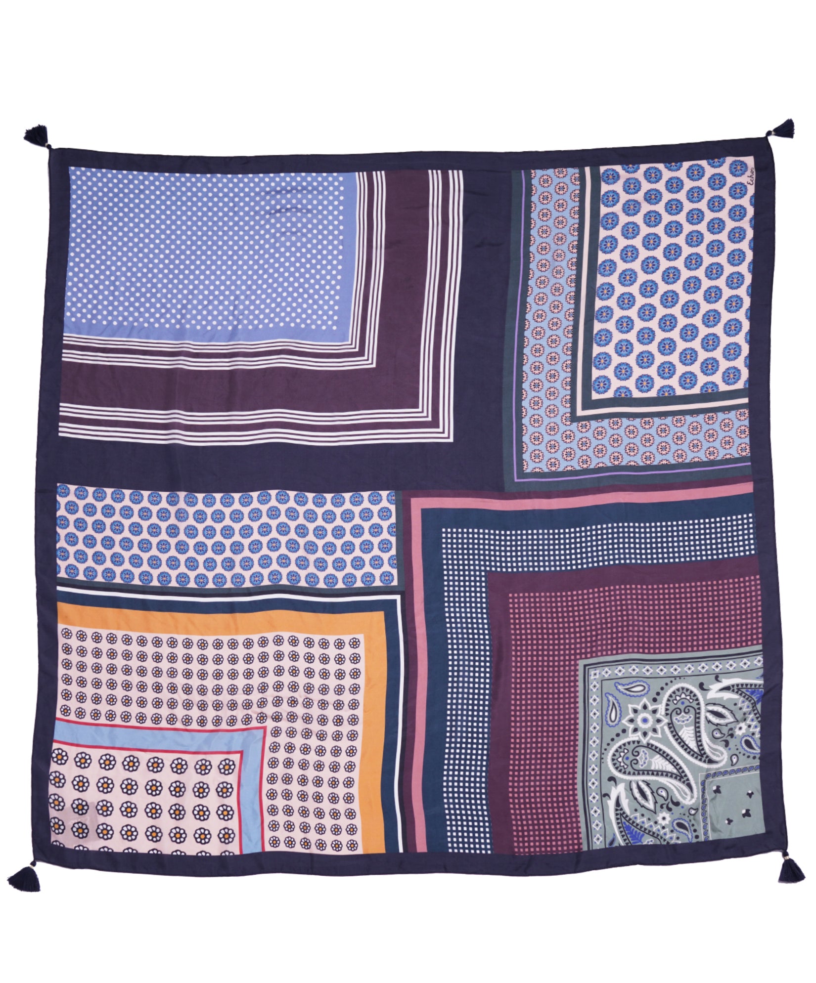 Stylish 42-Inch Tassel Square Scarf - Fashionable Foulard Patch Scarf for Women - Perfect for Office, Party & Everyday Wear