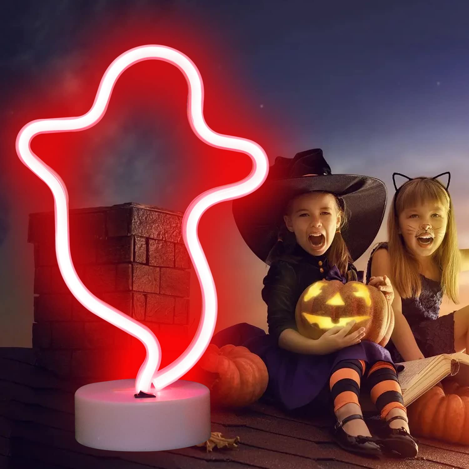 LED Neon Ghost Shape Wall Lamp - Halloween Decor for Bedroom, Party & Festival - Cool Glow Light for Teen Girls & Boys - Perfect for Spooky Nights & Themed Events