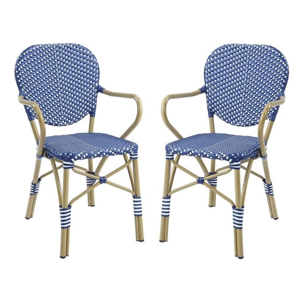 Furniture of America Hamner French Aluminum Patio Armchair Set of 2 - Weather-Resistant Outdoor Dining Chairs in Blue for Garden, Poolside & Patio Relaxation