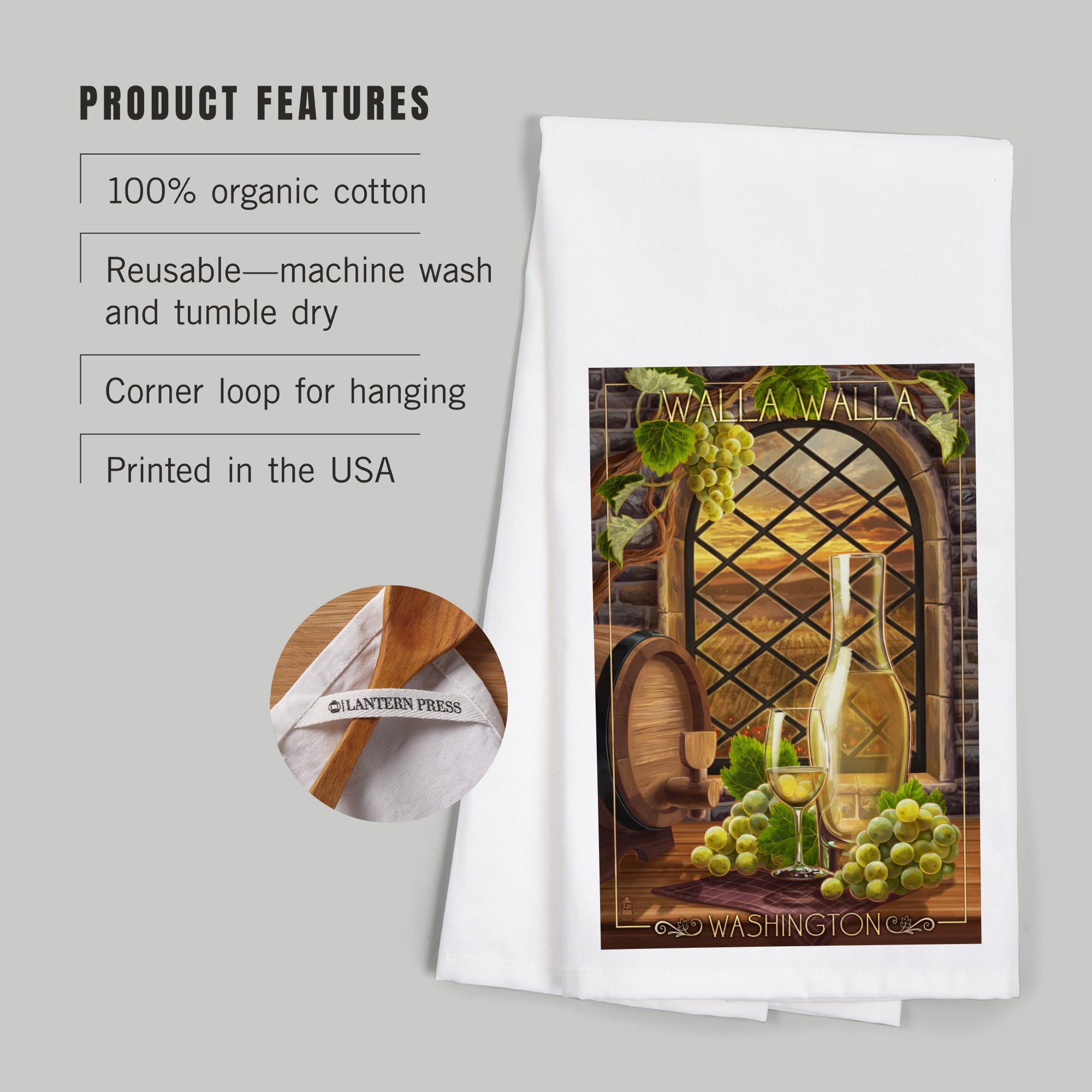 Walla Walla Washington Chardonnay 100% Cotton Tea Towel - Decorative Kitchen Hand Towel for Home & Wine Lovers | Perfect for Dish Drying, Gift Giving & Farmhouse Decor