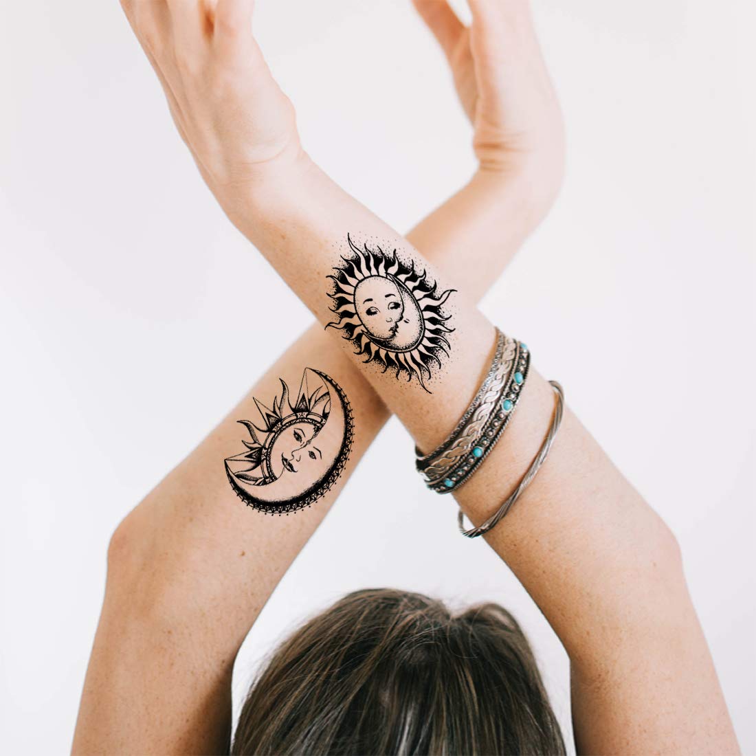 Voorkoms® Sun and Moon Temporary Tattoos for Men & Women - Waterproof Fake Body Art for Parties, Festivals, and Beach Vacations