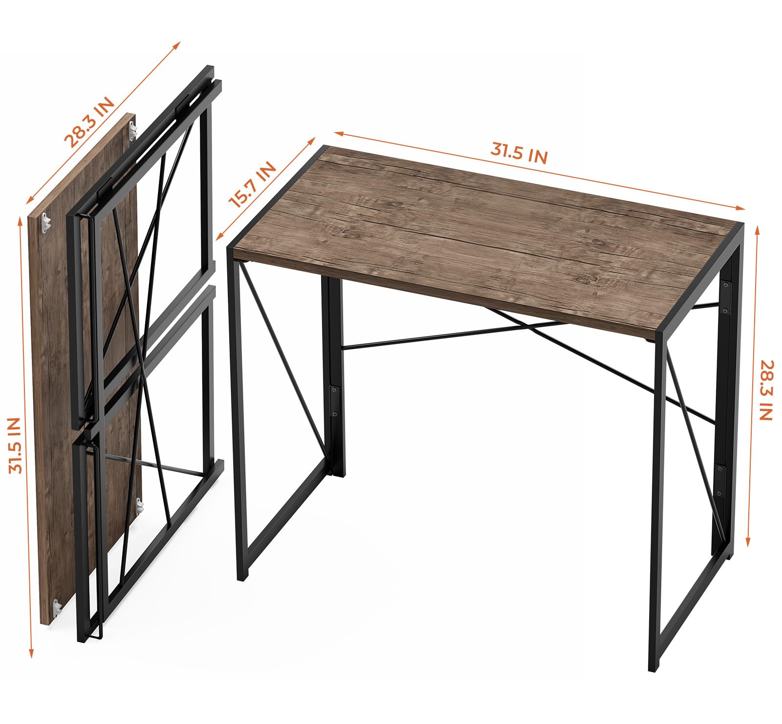 Coavas 31.5 Inch Small Folding Desk - Compact Foldable Computer Desk for Home Office, Bedroom, Dorm & Apartment | Space Saving Writing Table for Kids & Adults (Brown) | Perfect for Remote Work, Online Classes & Small Spaces